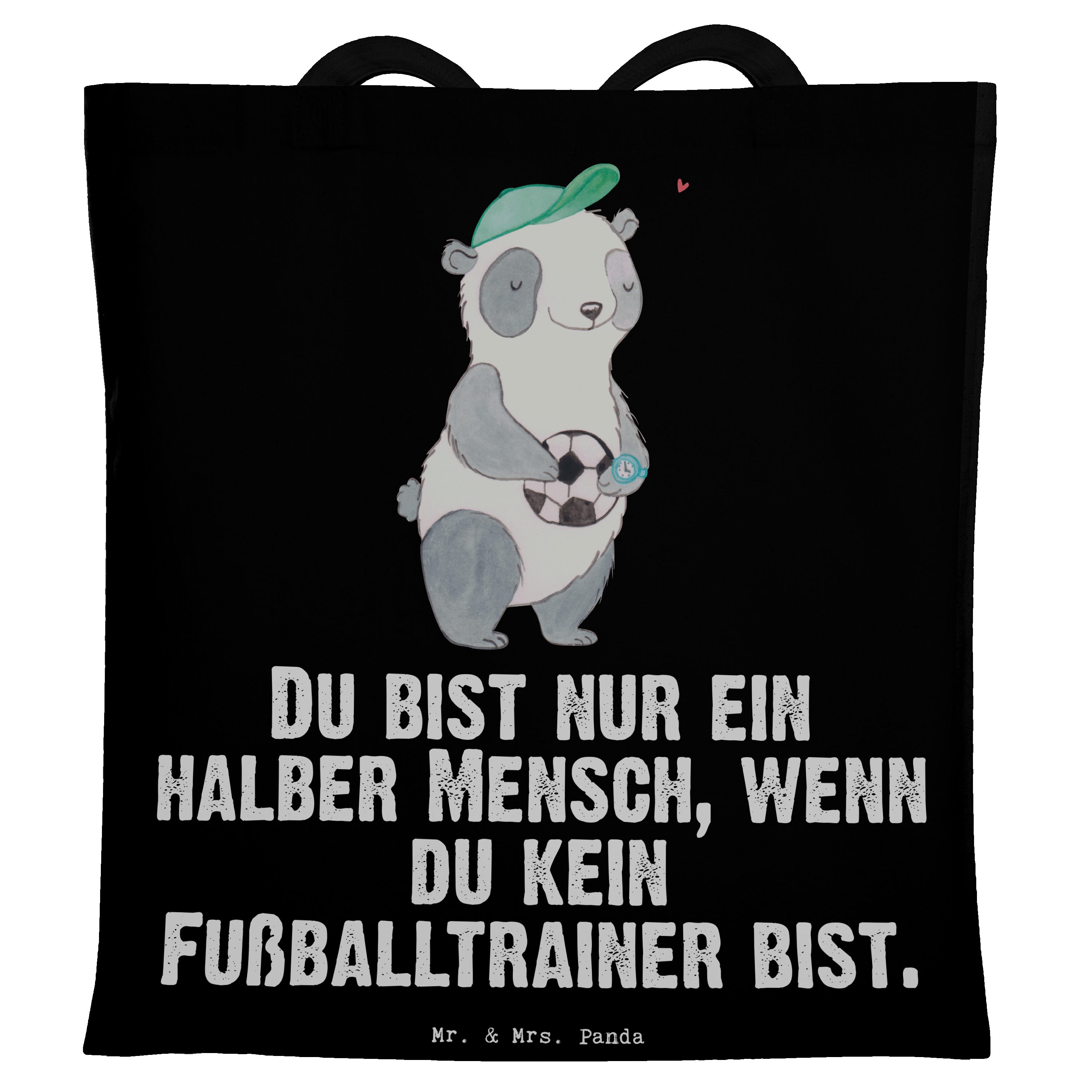 Tragetasche - Ausbildung, Fußballtrainer Panda Mr. Mrs. (1-tlg) Herz & Schwarz Jutebeutel, mit - Geschenk,