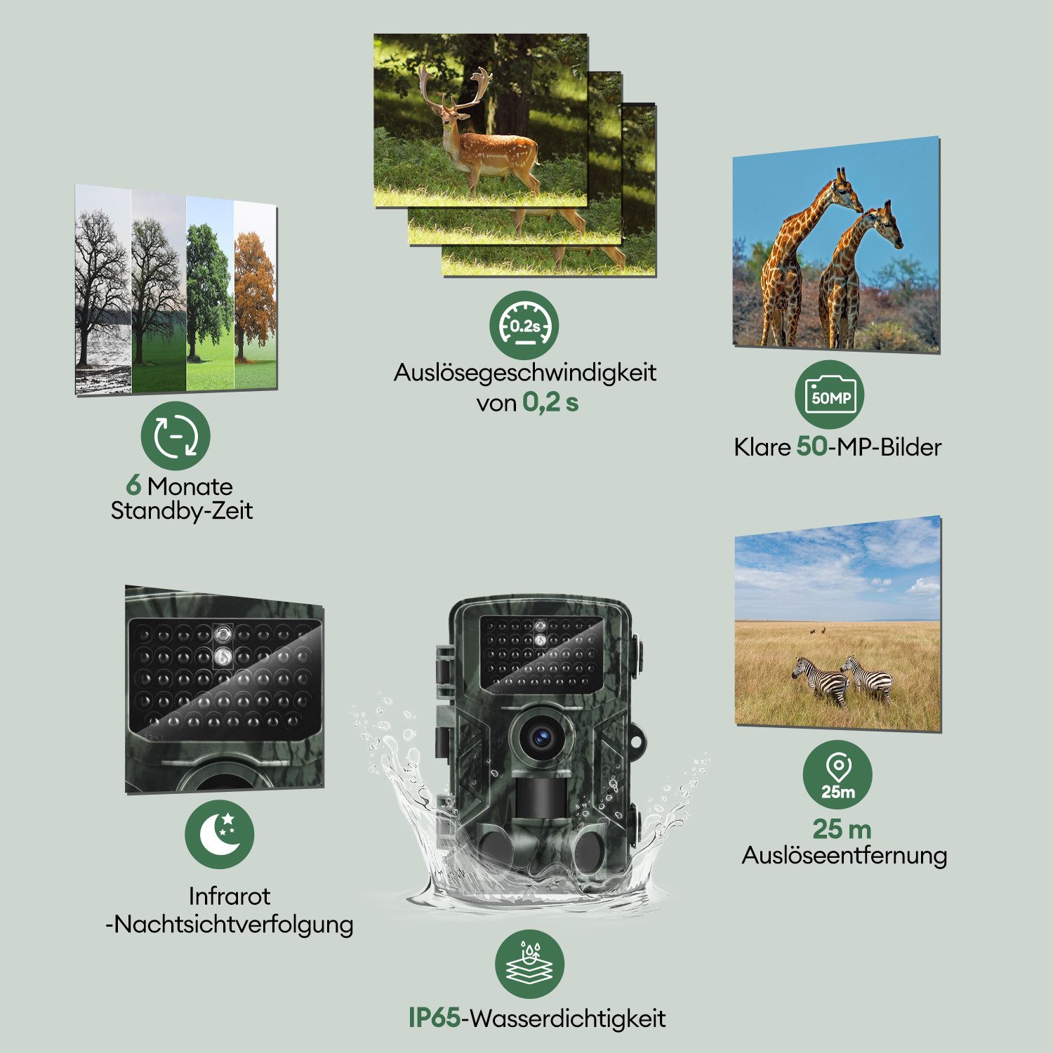 CkeyiN Wildkamera 4K Video Wildtierkamera, 50MP Full HD, 0,1s Auslösezeit & 32GB SD (Außenbereich, 120° Weitwinkel IP65 Wasserdicht) – Bild 5 von 5