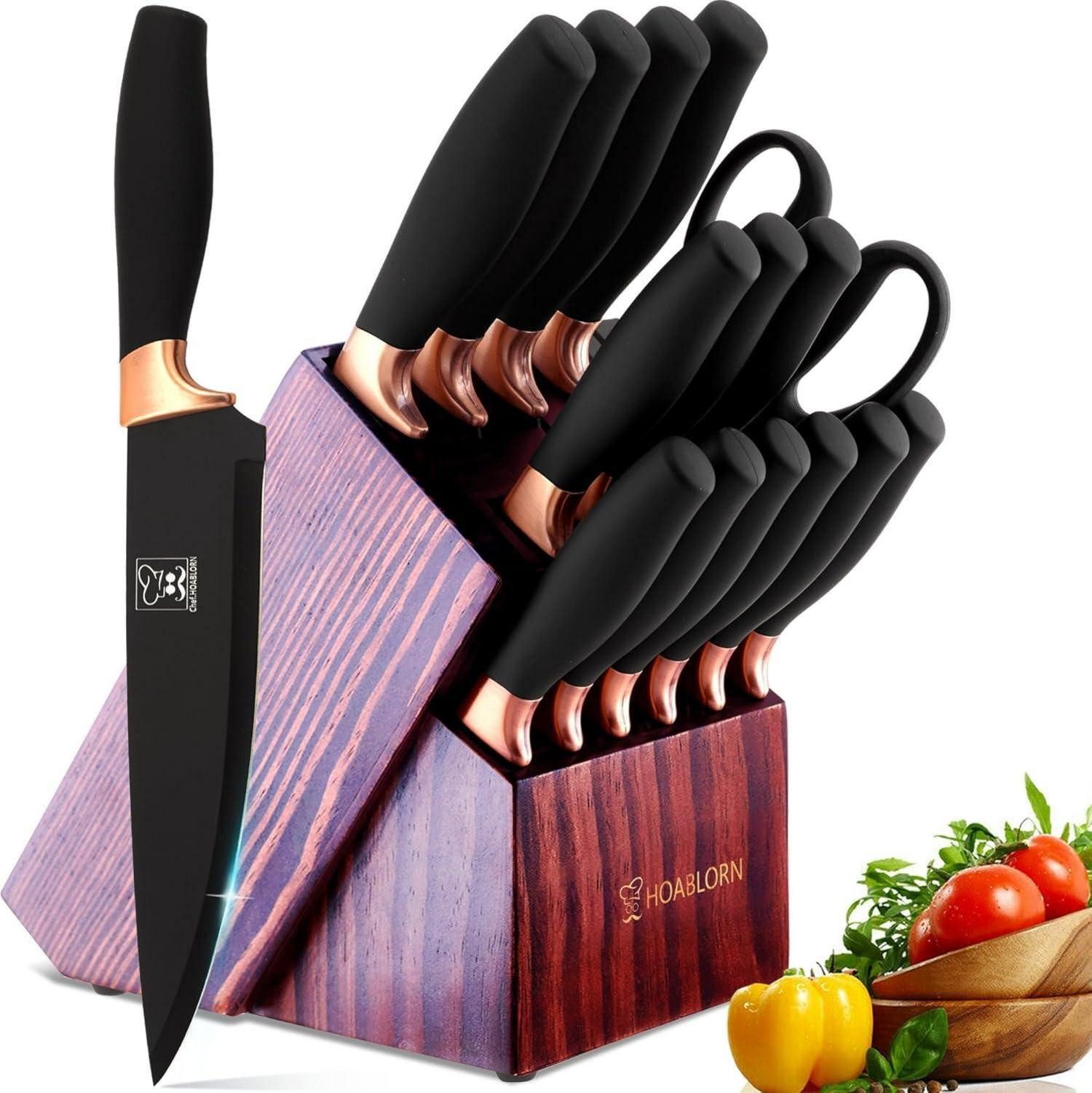 Chefhoablorn Ножиblock 15-TLG Profi-Küchenmesser Set mit Ножиblock aus Edelstahl - Geschenk