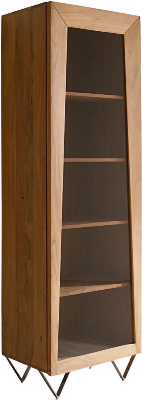 DELIFE Vitrine Kayu Akazie Natur 55x180 cm 1 Tür V-Fuß Highboard