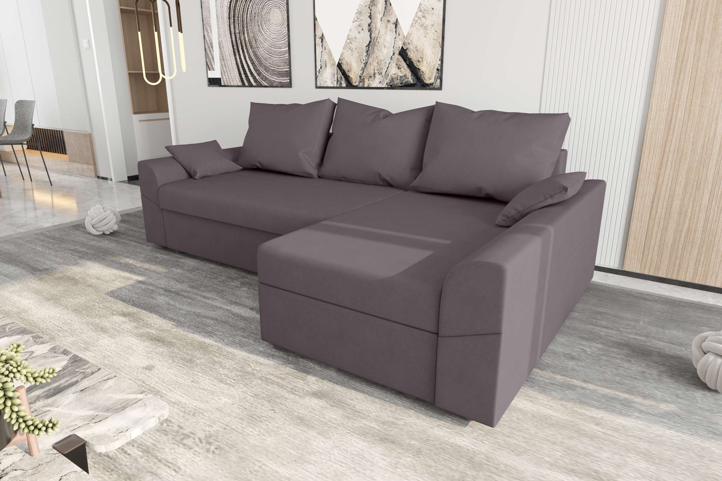 Bettfunktion, Design Bettkasten, mit Sofa, Stylefy Modern Sitzkomfort, Eckcouch, Ecksofa Aurora, L-Form, mit