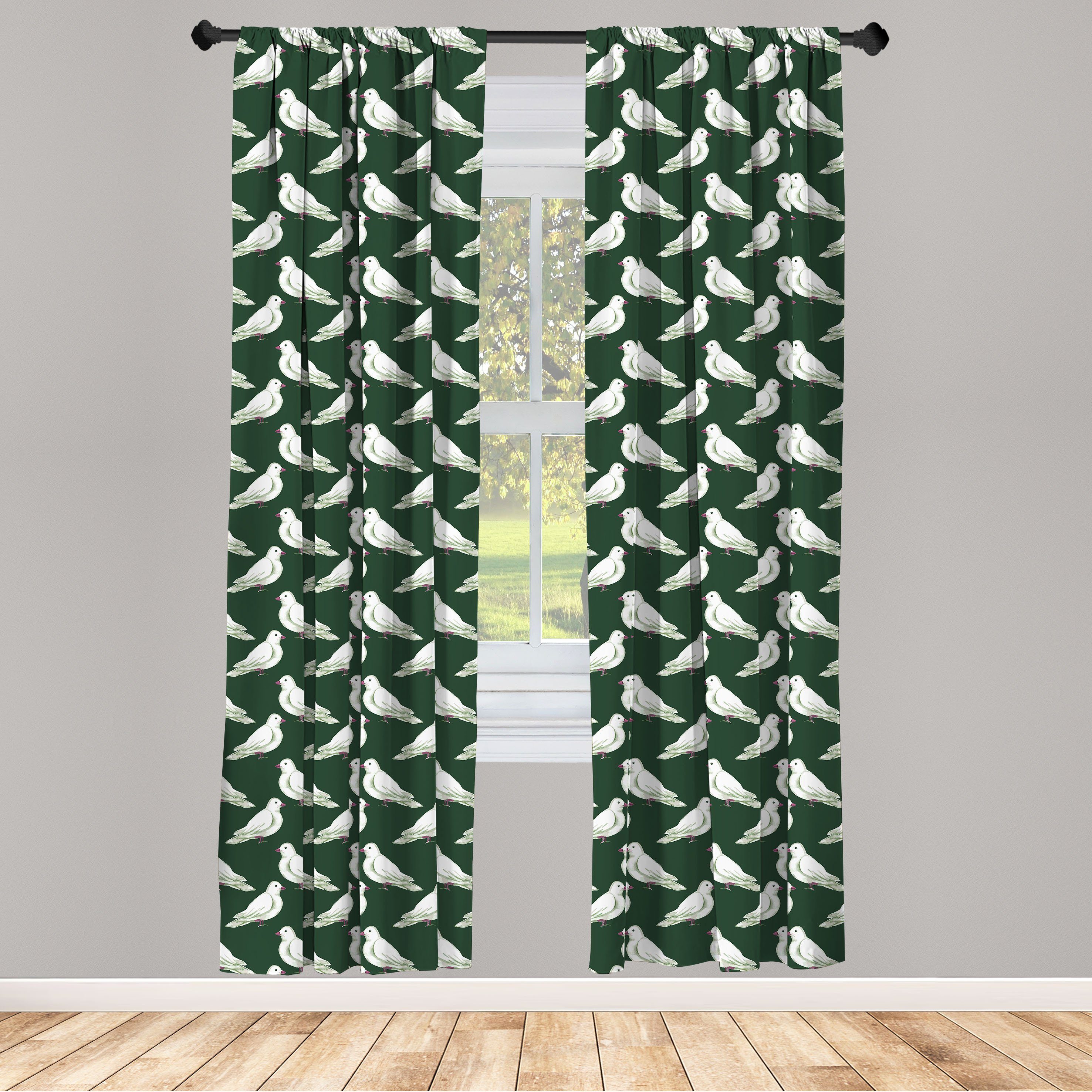 Gardine Vorhang für Wohnzimmer Schlafzimmer Dekor, Abakuhaus, Microfaser, Tierkunst Aquarell-Muster-Tauben