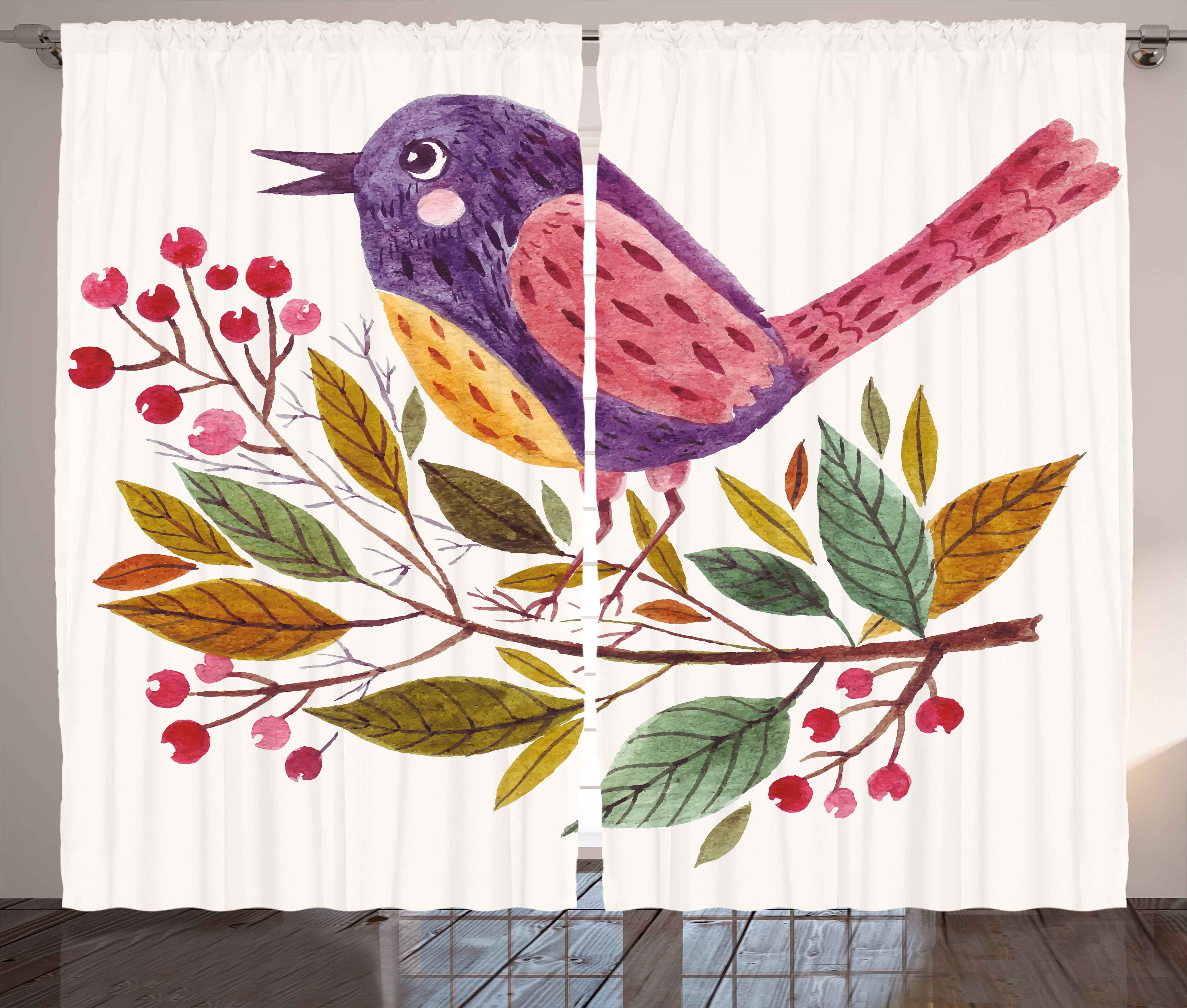 Vögel mit Schlafzimmer Vorhang Kräuselband Gardine Abakuhaus, Haken, einer Aquarell und auf Schlaufen Niederlassung