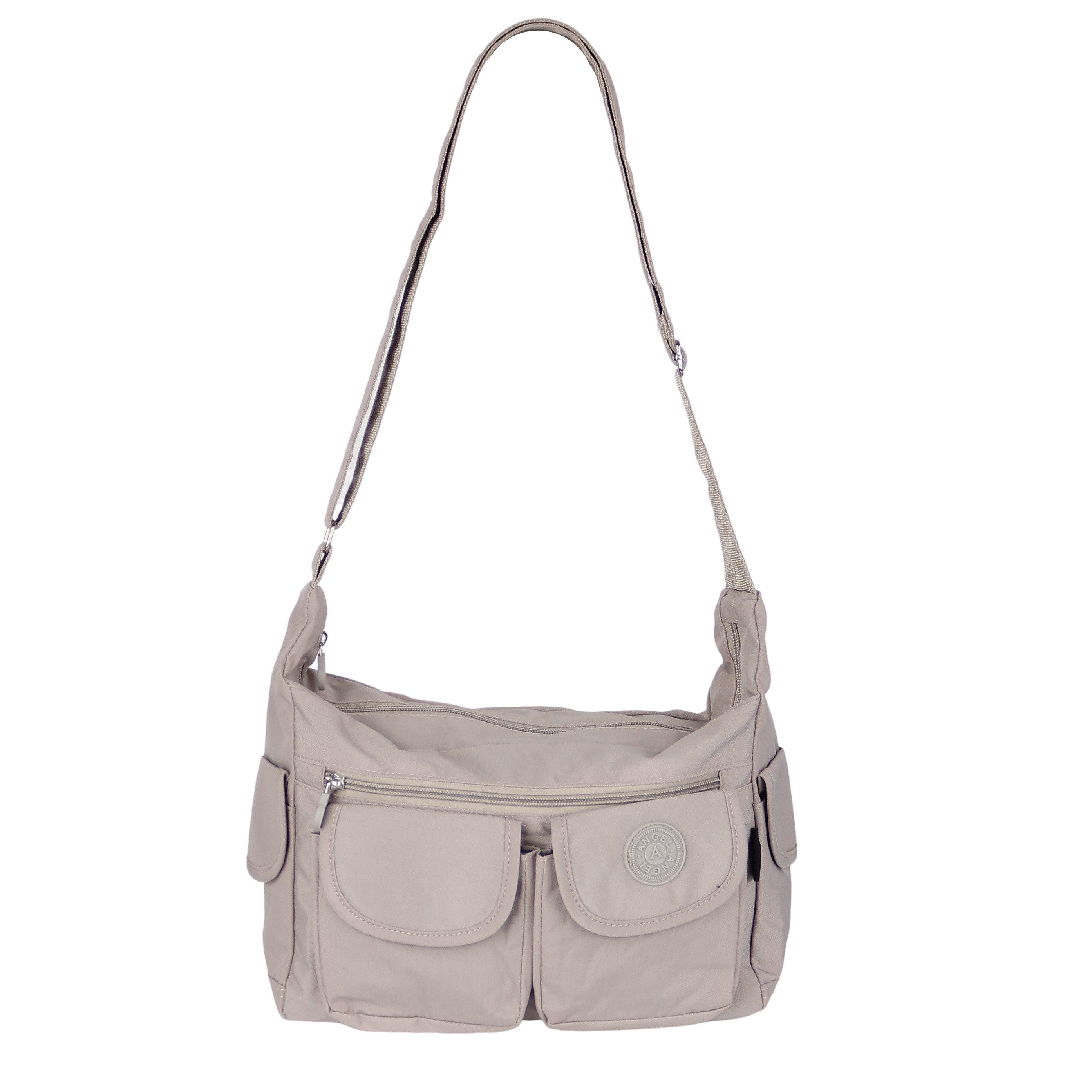 MIRROSI Umhängetasche Damen Stofftasche leicht – Schultertasche 32x21x11 cm, mittelgroß, mit vielen Fächern, verstellbarer Riemen