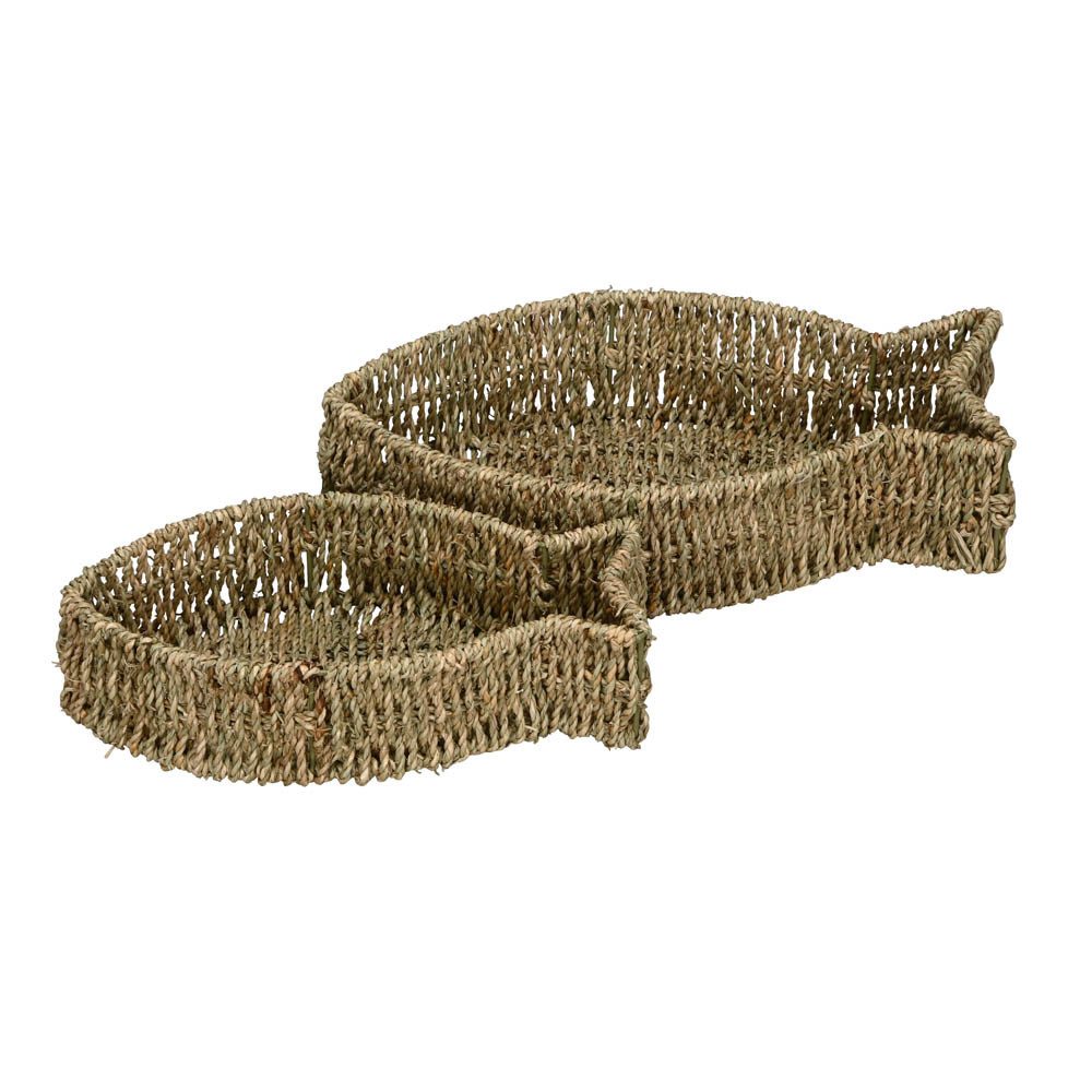 Posiwio Tablett 2tlg. Korbtablett FISCH natur aus Seegras geflochten Dekotablett Fisch