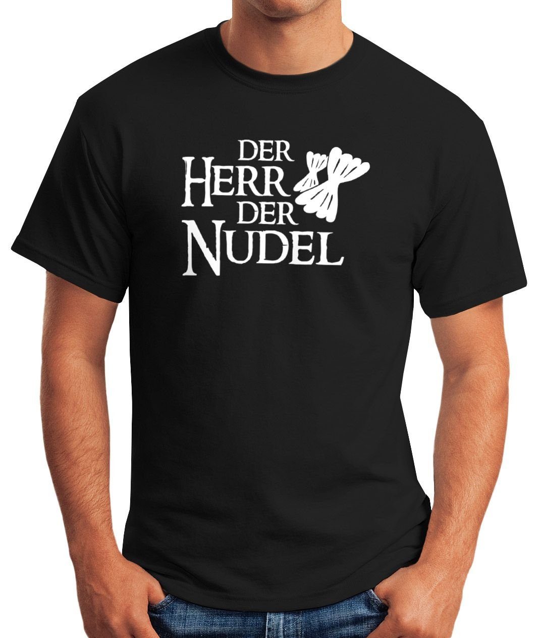 Der Parodie Film der Pasta Herr Print Herren bunkern Moonworks® Nudel mit MoonWorks kaufen hamstern Print-Shirt Hamsterkäufe T-Shirt