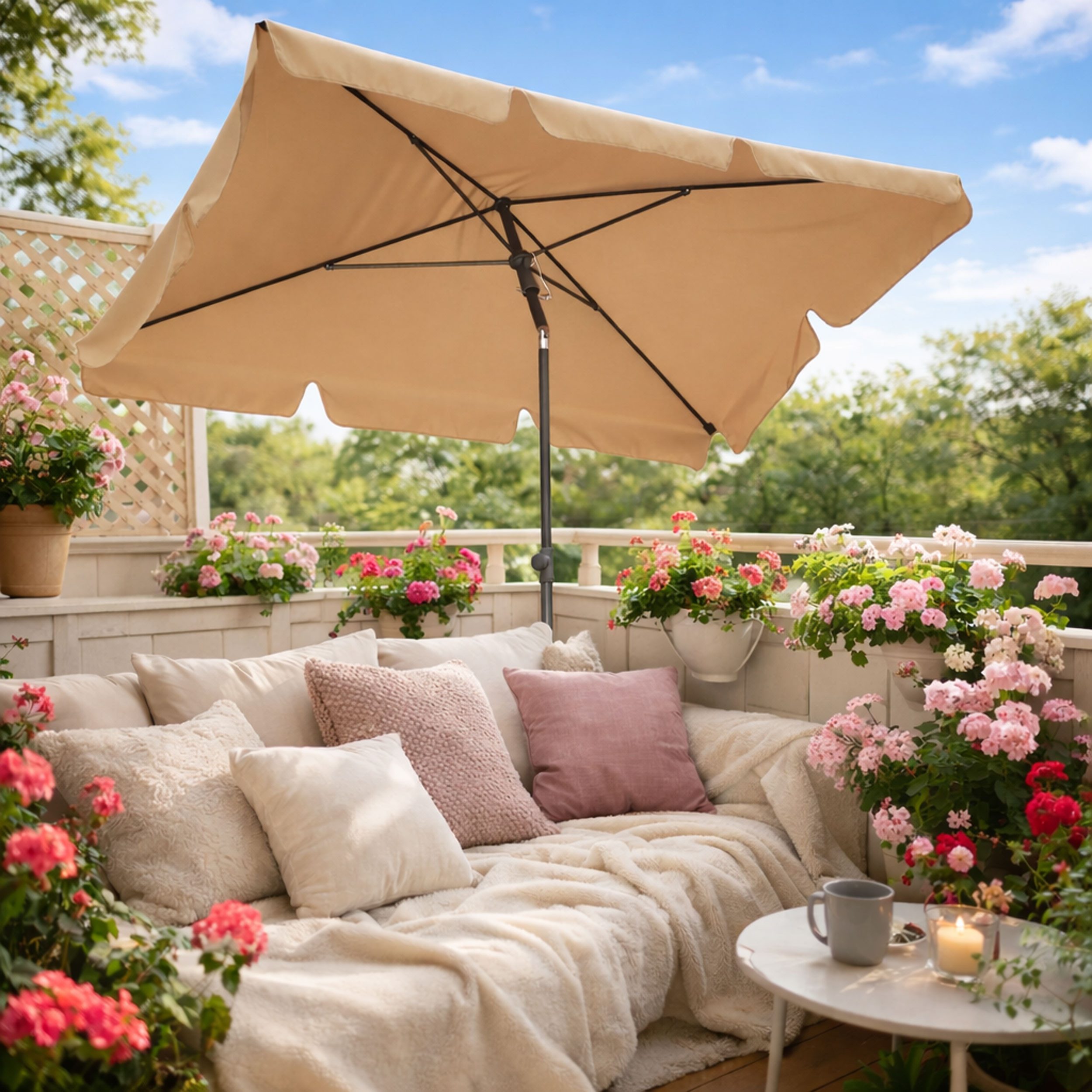 Quick Star Sonnenschirm Balkon Sonnenschirm 200x125cm Rechteckig, LxB: 125x200 cm, Mit Schutzhülle, Abknickbar, Drehbar, Höhenverstellbar – Bild 3 von 5