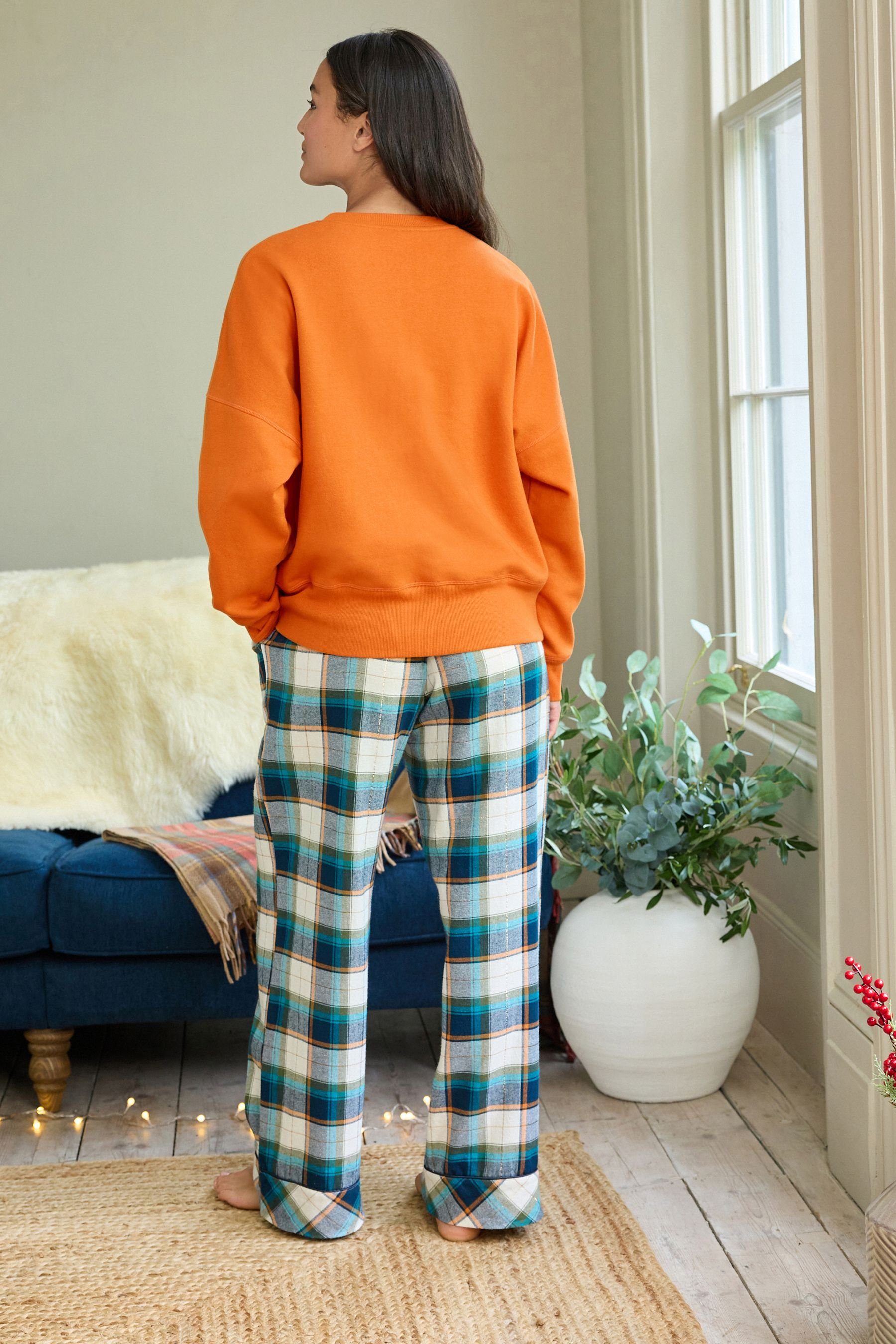 Sweatshirt (2 Orange Flanellhose Schlafanzug tlg) mit Pumpkin Pyjama Next