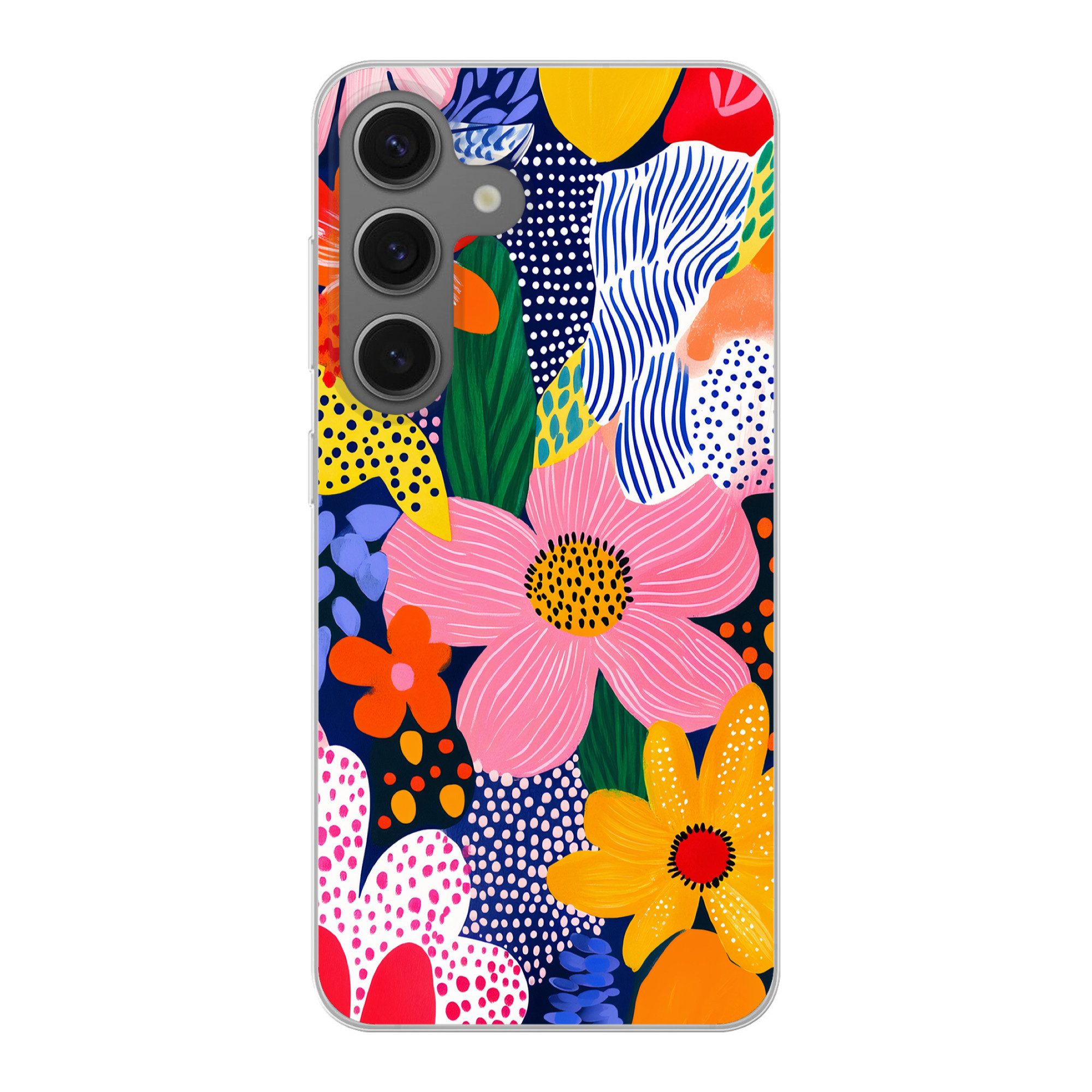 MuchoWow Handyhülle für Samsung Galaxy S25 Bunt - Blumen - Abstrakt - Punkte, Phone Case, Silikon, Schutzhülle Dünn