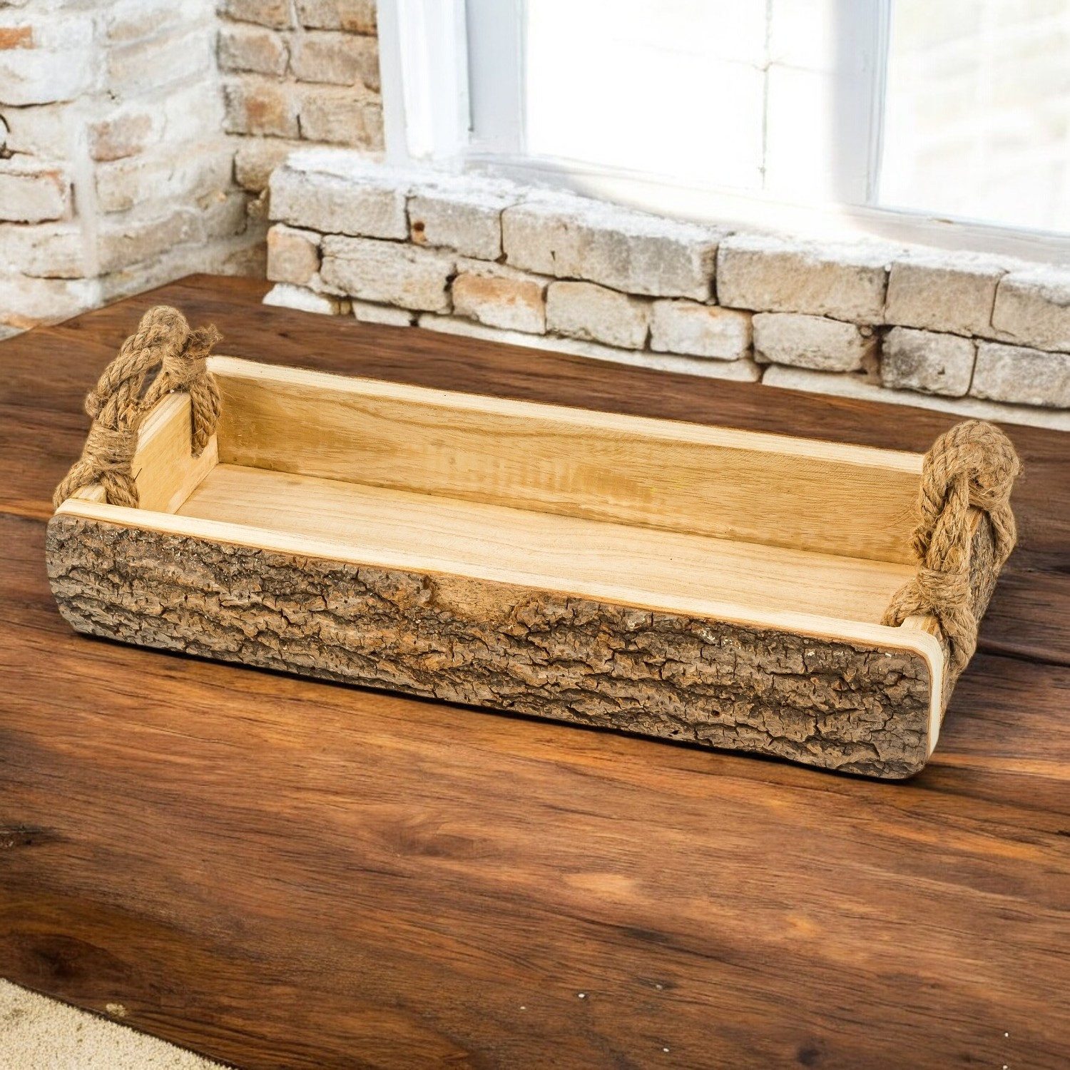 meberg Dekotablett Holztablett mit Rinde Dekotablett 41 cm Holz (Tischdekor günstig online kaufen