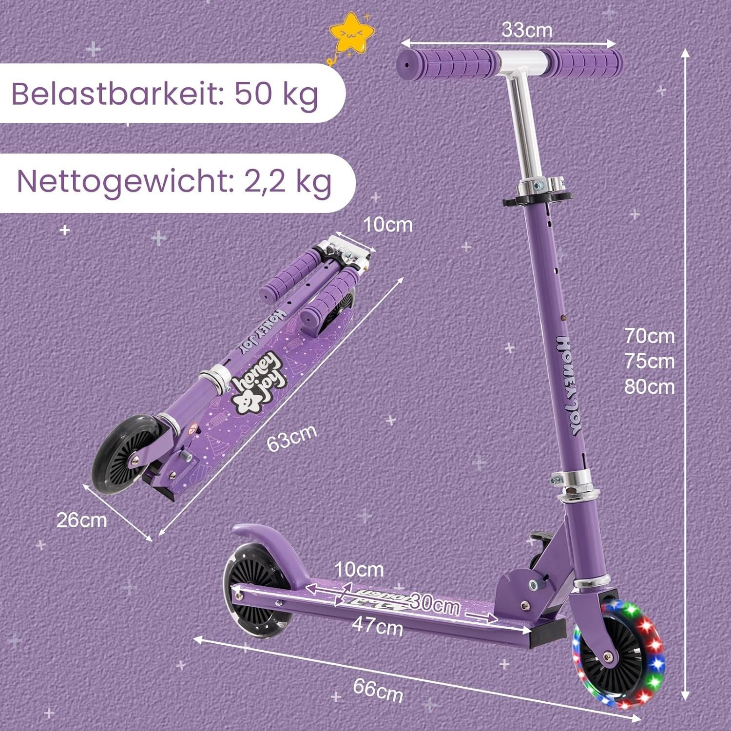 & KOMFOTTEU höhenverstellbar Scooter LED-Räder, Cityroller, klappbar violett