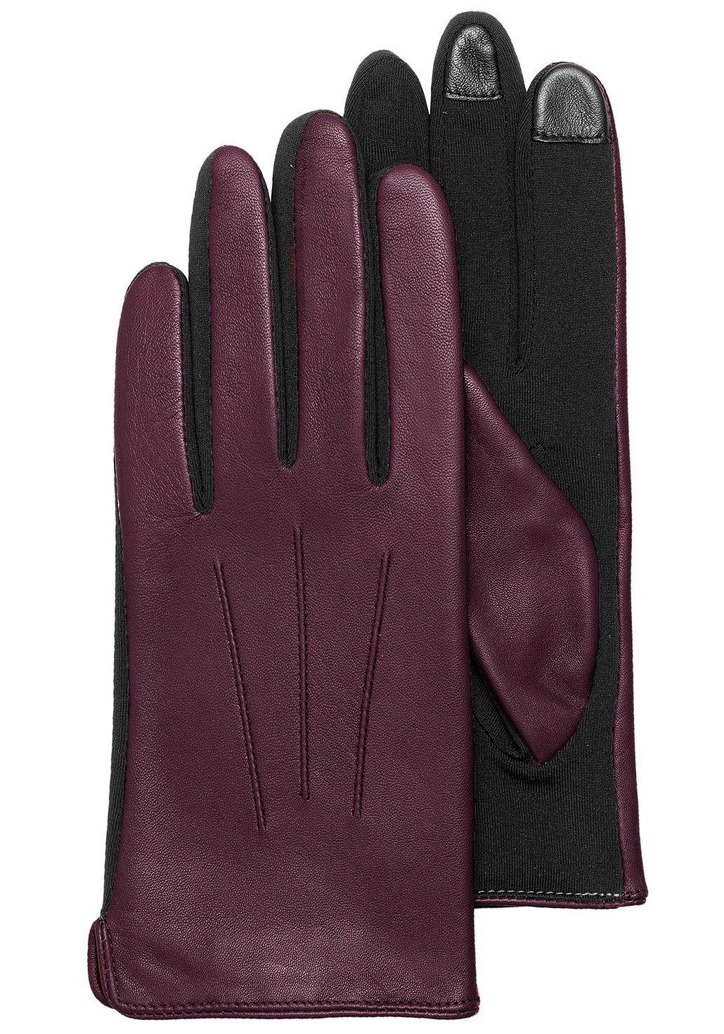 KESSLER Lederhandschuhe Mia Touchfunktion, Stretch, purple am Gummizug deep Handgelenk