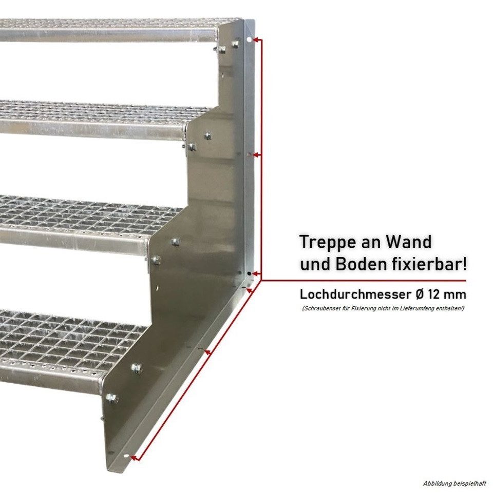 SRM Design Außentreppe 4 Stufen Standtreppe Schwarz, Breite 100cm, Höhe 72cm 2x Geländer – Bild 2 von 4