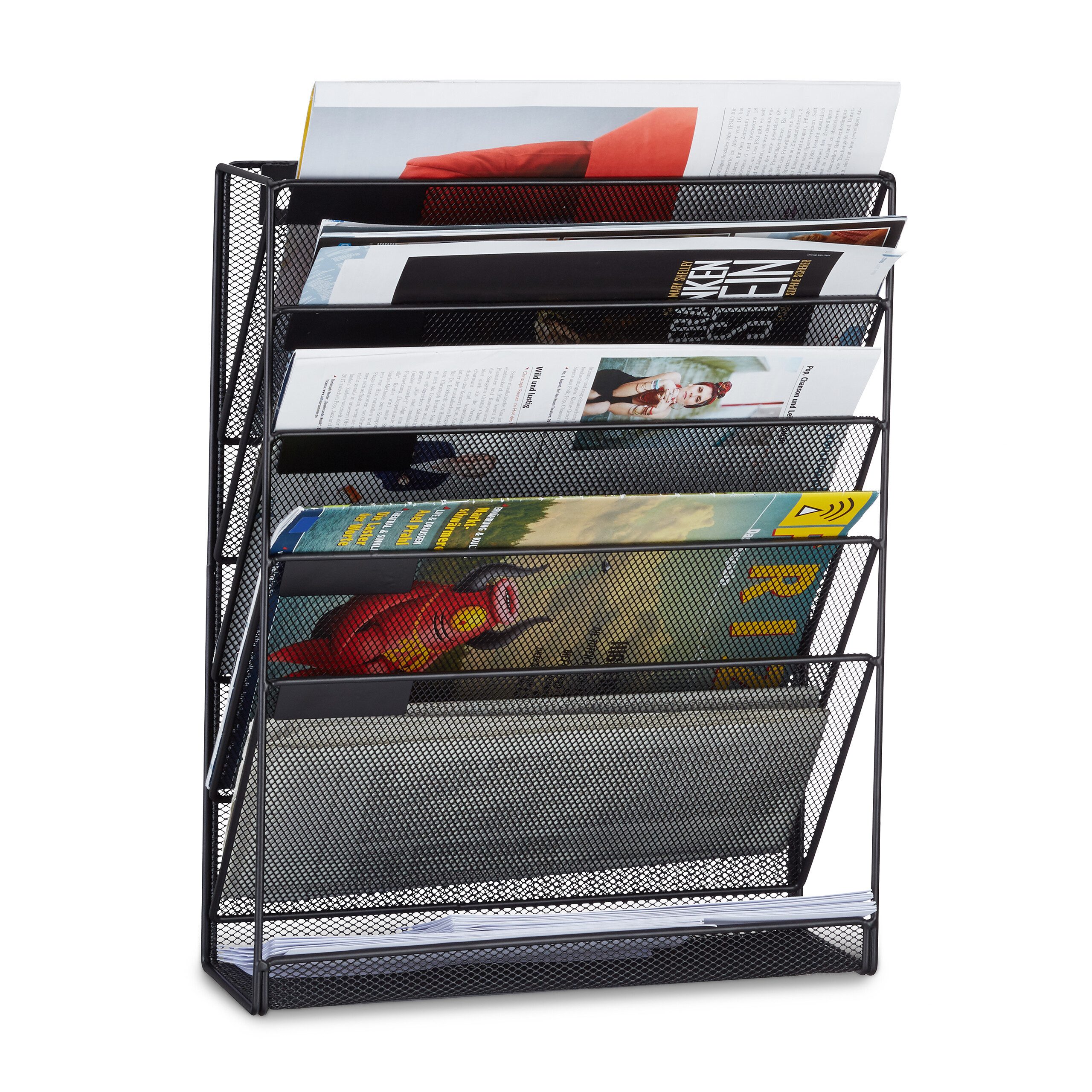 relaxdays Zeitungsständer Zeitschriftenhalter Wand, Schwarz günstig online kaufen
