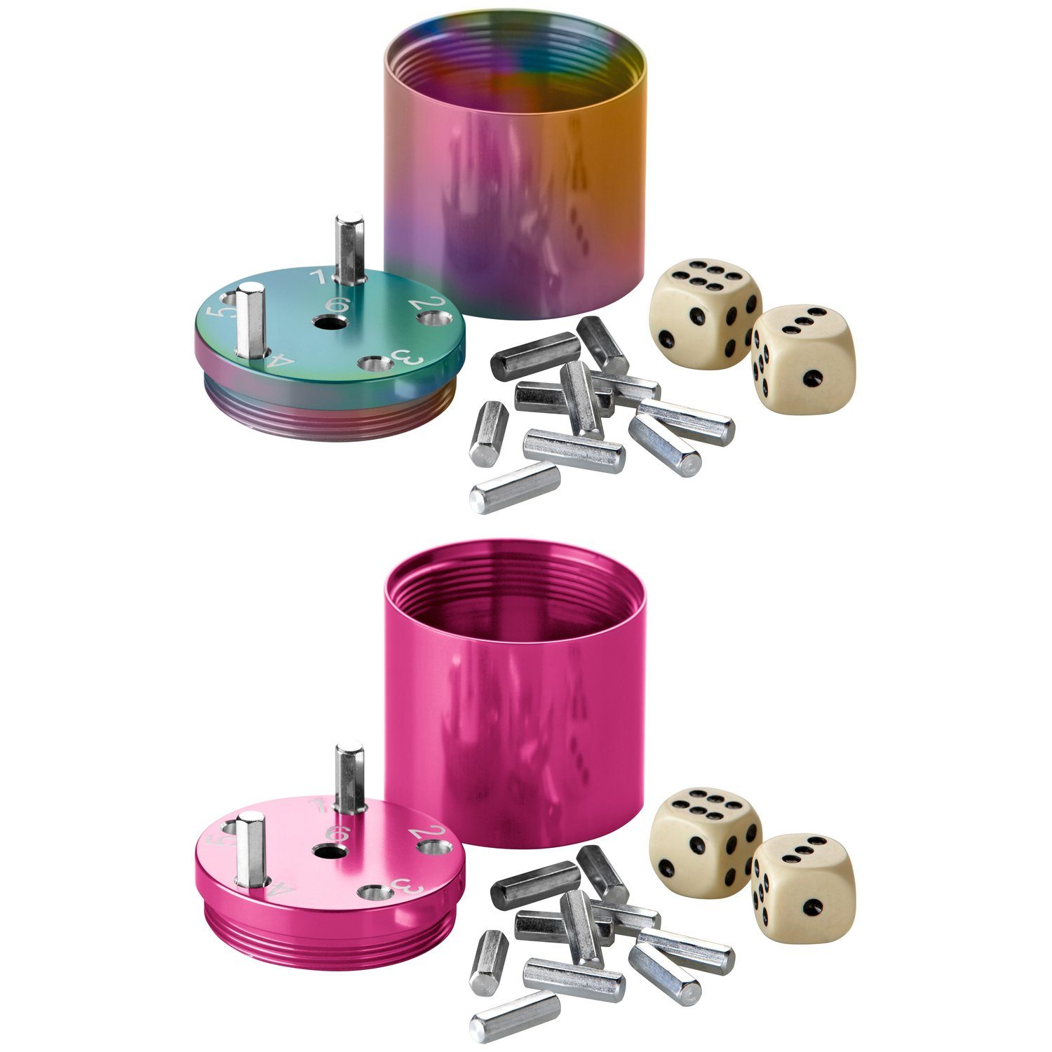 BestSaller Spiel SUPER SIX Würfelspiel Aluminum (2er Set) SUPER SIX, Würfelspiel, 36 Spielstäbchen & 2 Würfel