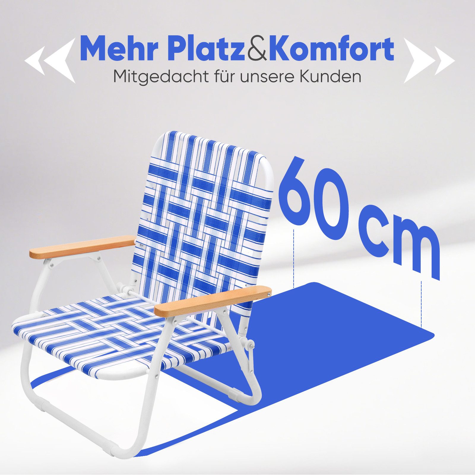 Sekey Campingstuhl Campingstuhl Faltbar Strandstuhl Klappstuhl mit Buchenholz-Armlehnen