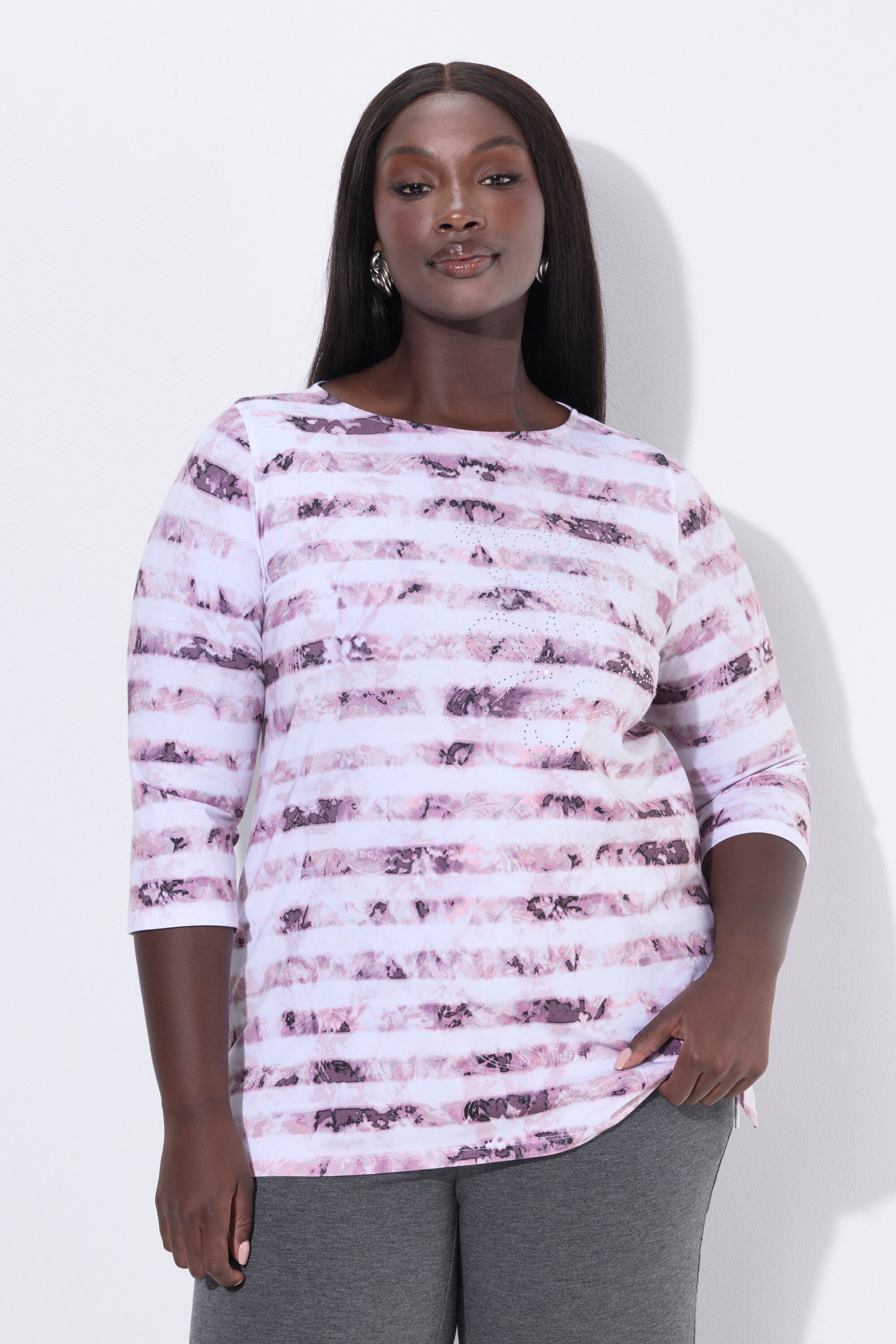 Ulla Popken T-Shirt Shirt A-Linie U-Boot-Ausschnitt 3/4-Arm