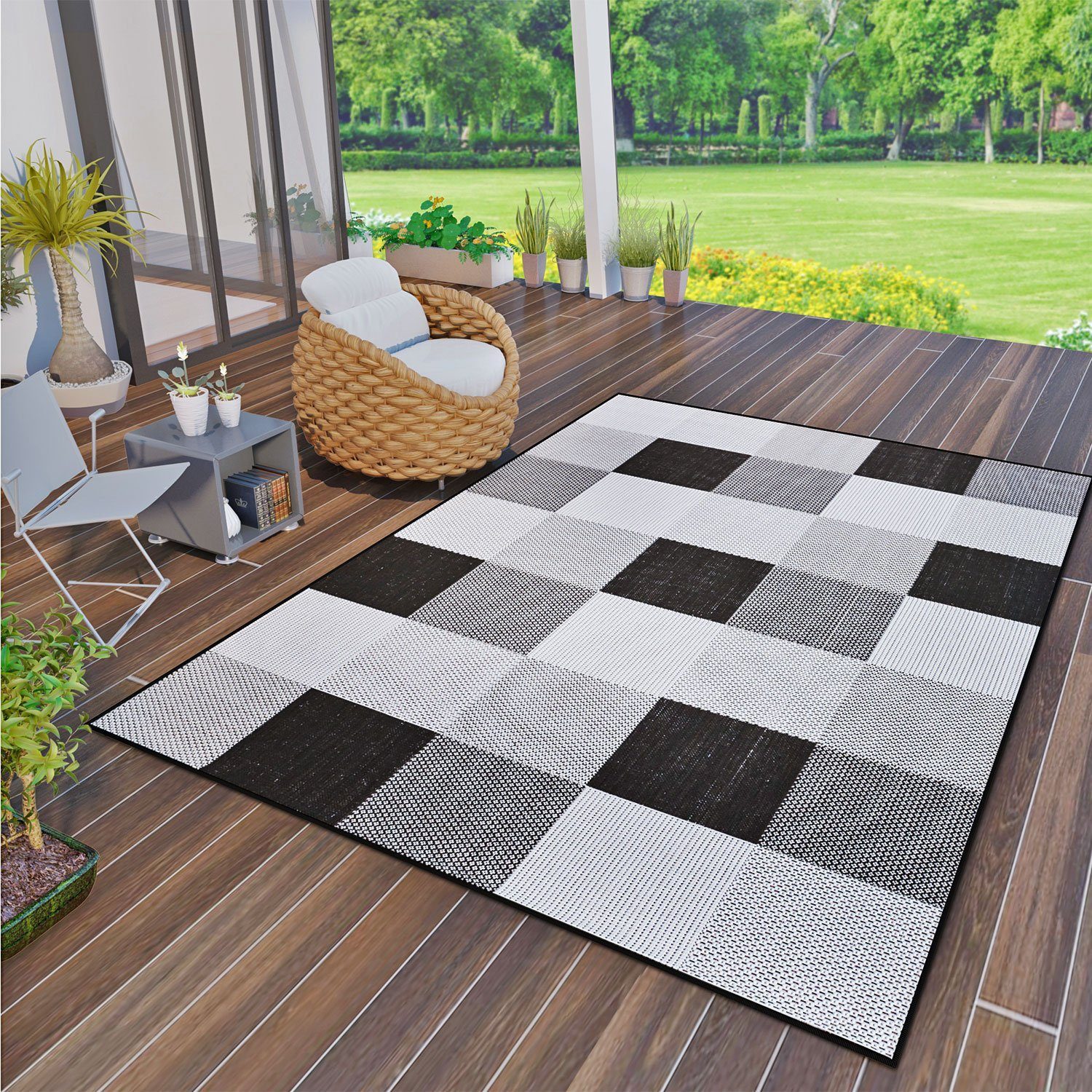 Vimoda Outdoorteppich Teppich Terrassen In- und Outdoor Flachgewebe In Beige, Rechteckig, Läufer Balkon, Küche Flur Einfarbig