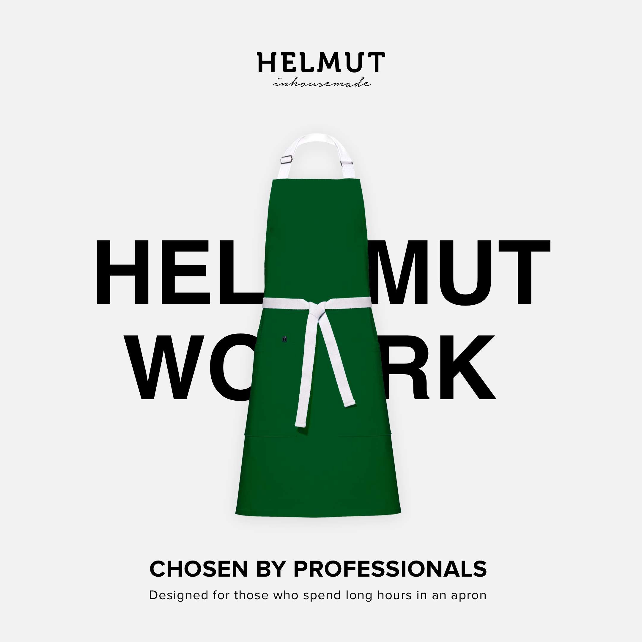 HELMUT Kochschürze HELMUT WORK Küchenschürze Premium Grün 100% Baumwolle vegan, (mit Taschen 60 x 80 cm Profi-Kochschürze für Restaurant Café Gastronomie)