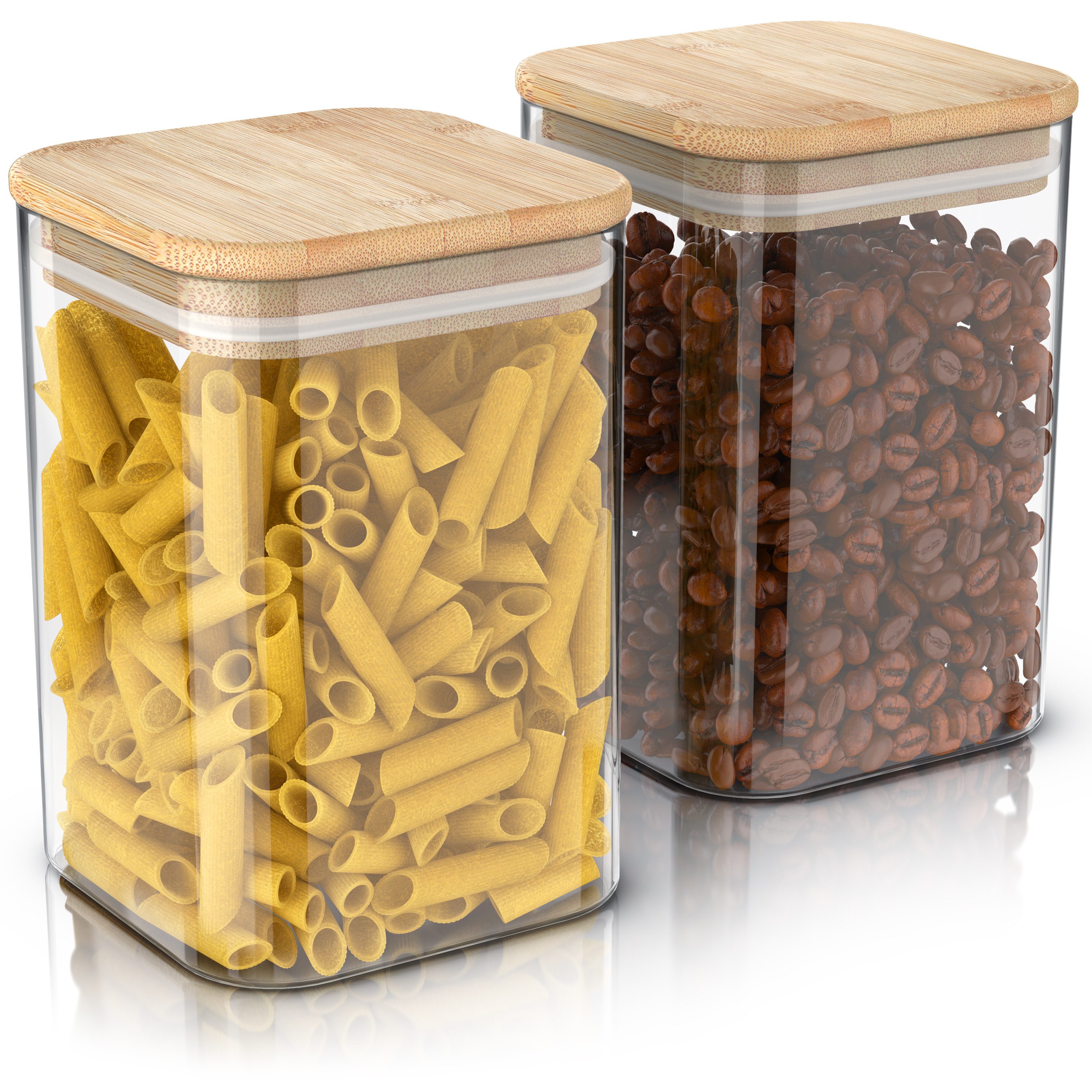 Arendo Aufbewahrungsbecher Glasbehälter-Set 2x 1,2 L Borosilikatglas mit Bambusdeckel, luftdicht, Borosilikatglas; Bambus; Silikon, (Vorratsbehälter-Set, 2-tlg., 2er Set), Hitzebeständig, umweltfreundlich, langlebig, mikrowellengeeignet