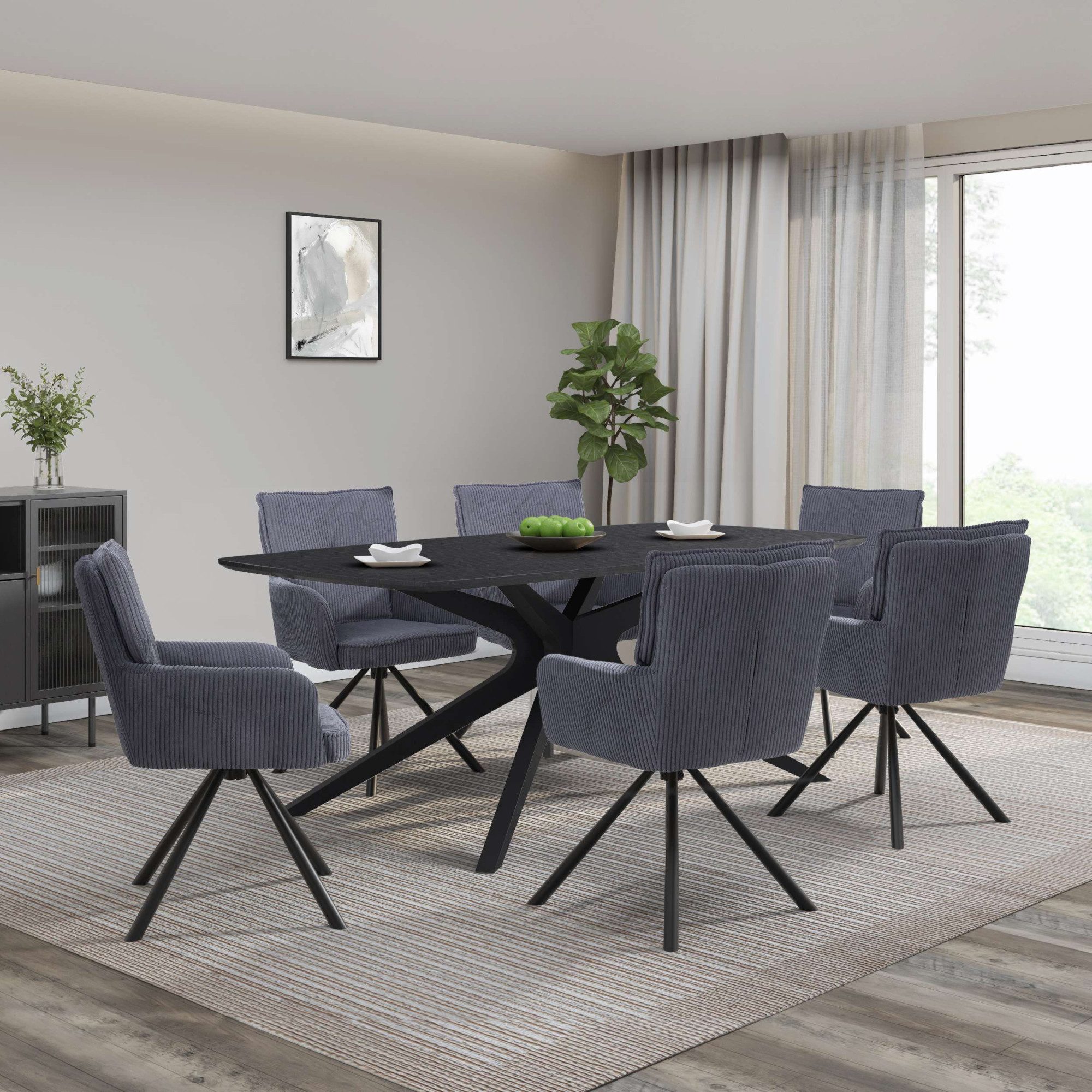 OTTO home Esstisch Dakona, Tischplatte mit Holzstruktur, schwarze Metallbeine, Höhe 76 cm