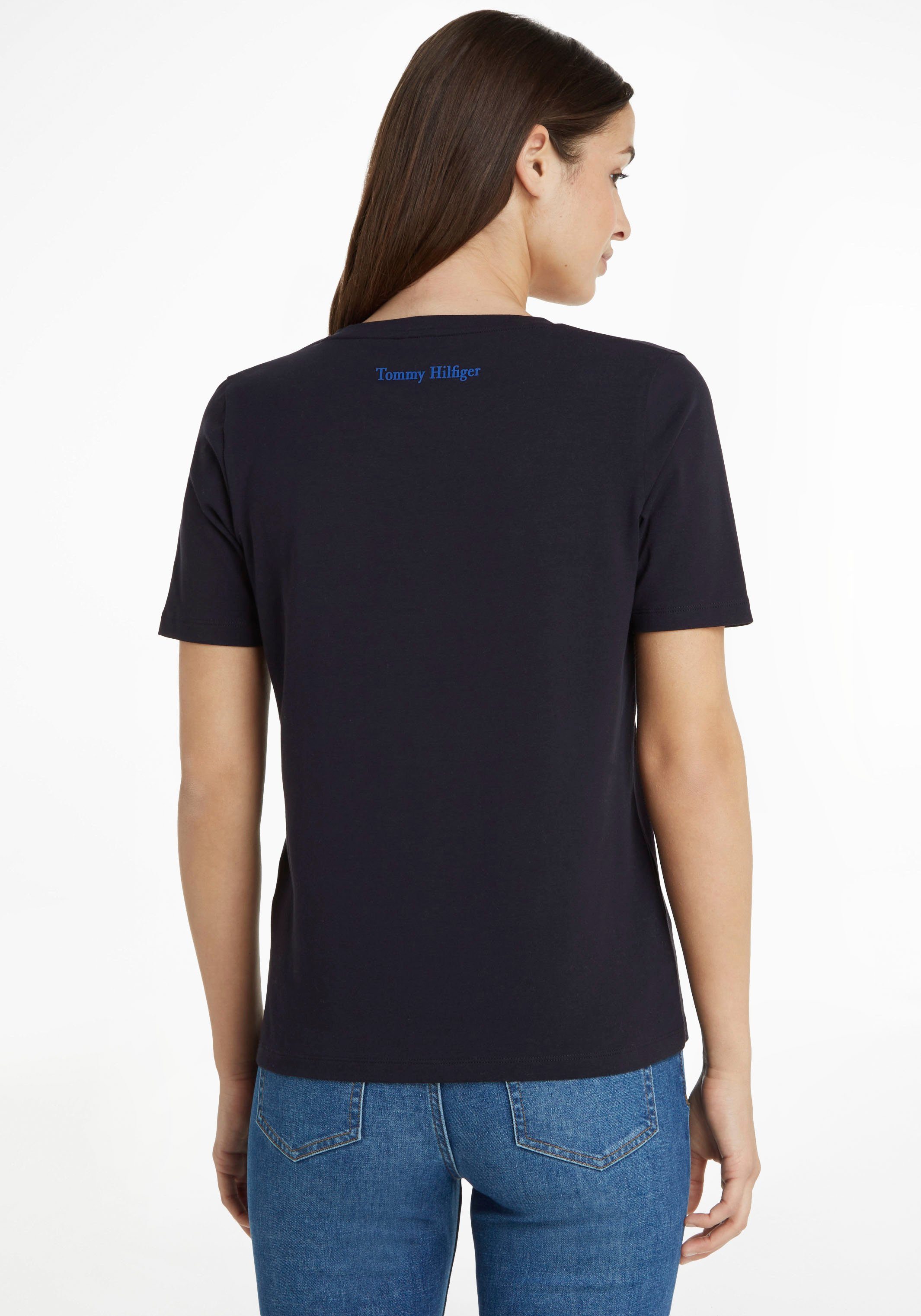 Markenlabel Tommy T-Shirt mit Hilfiger dunkelblau
