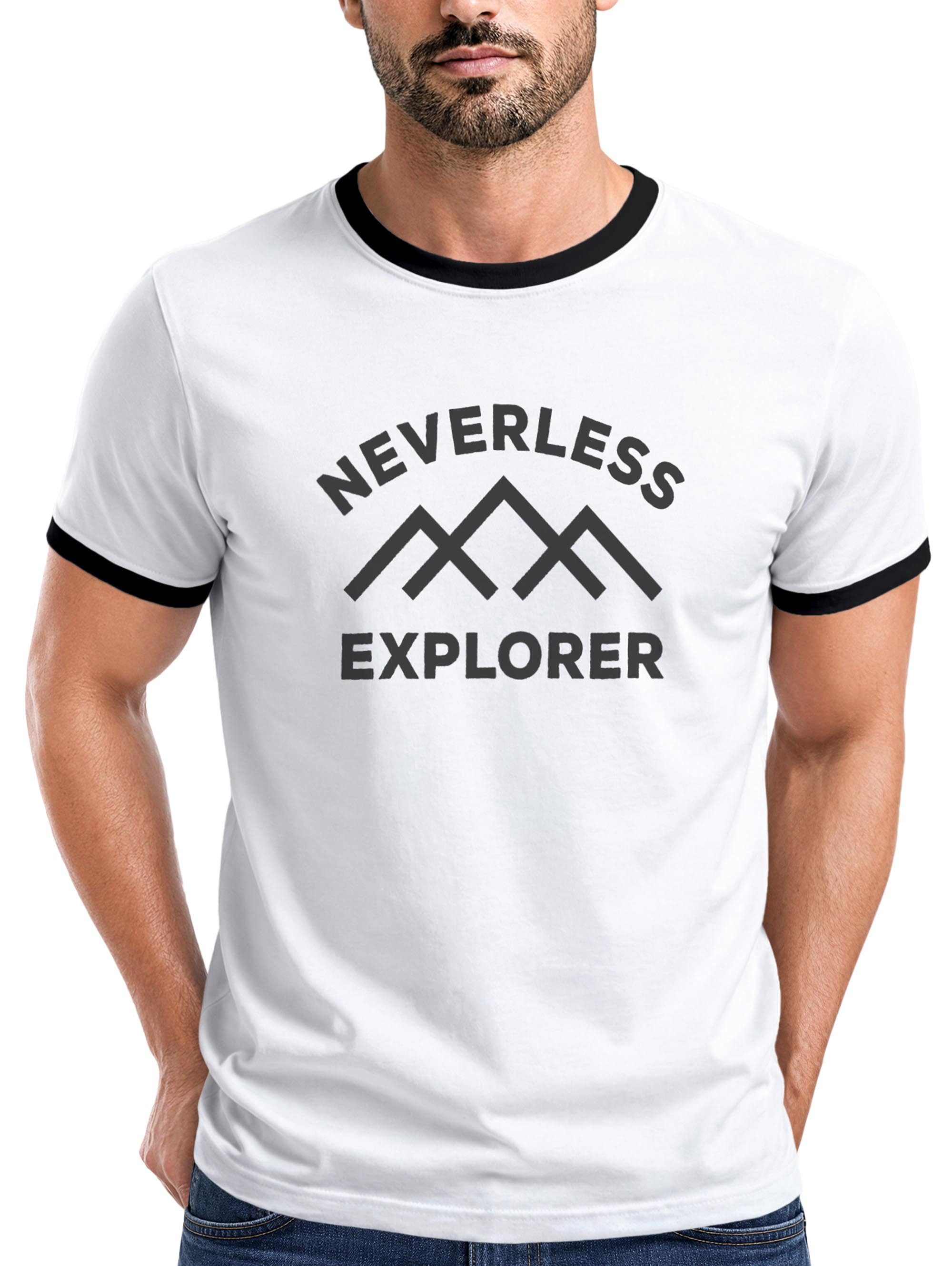 Print-Shirt Herren T-Shirt Retro Kontrastbund - Design NVLS Explorer - Printshirt