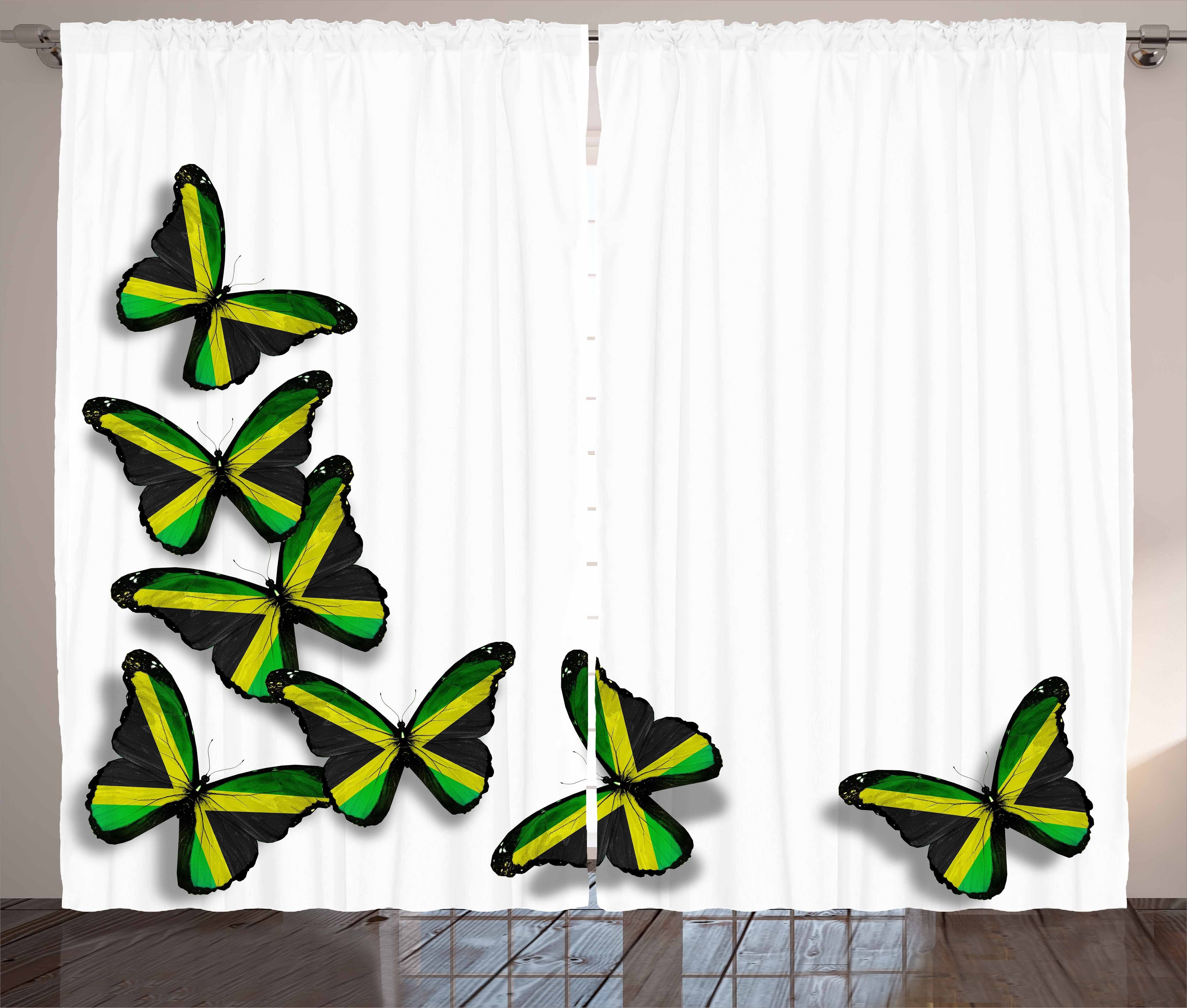 Gardine Schlafzimmer Kräuselband Vorhang mit Schlaufen und Haken, Abakuhaus, jamaikanisch Schmetterlinge mit Flagge