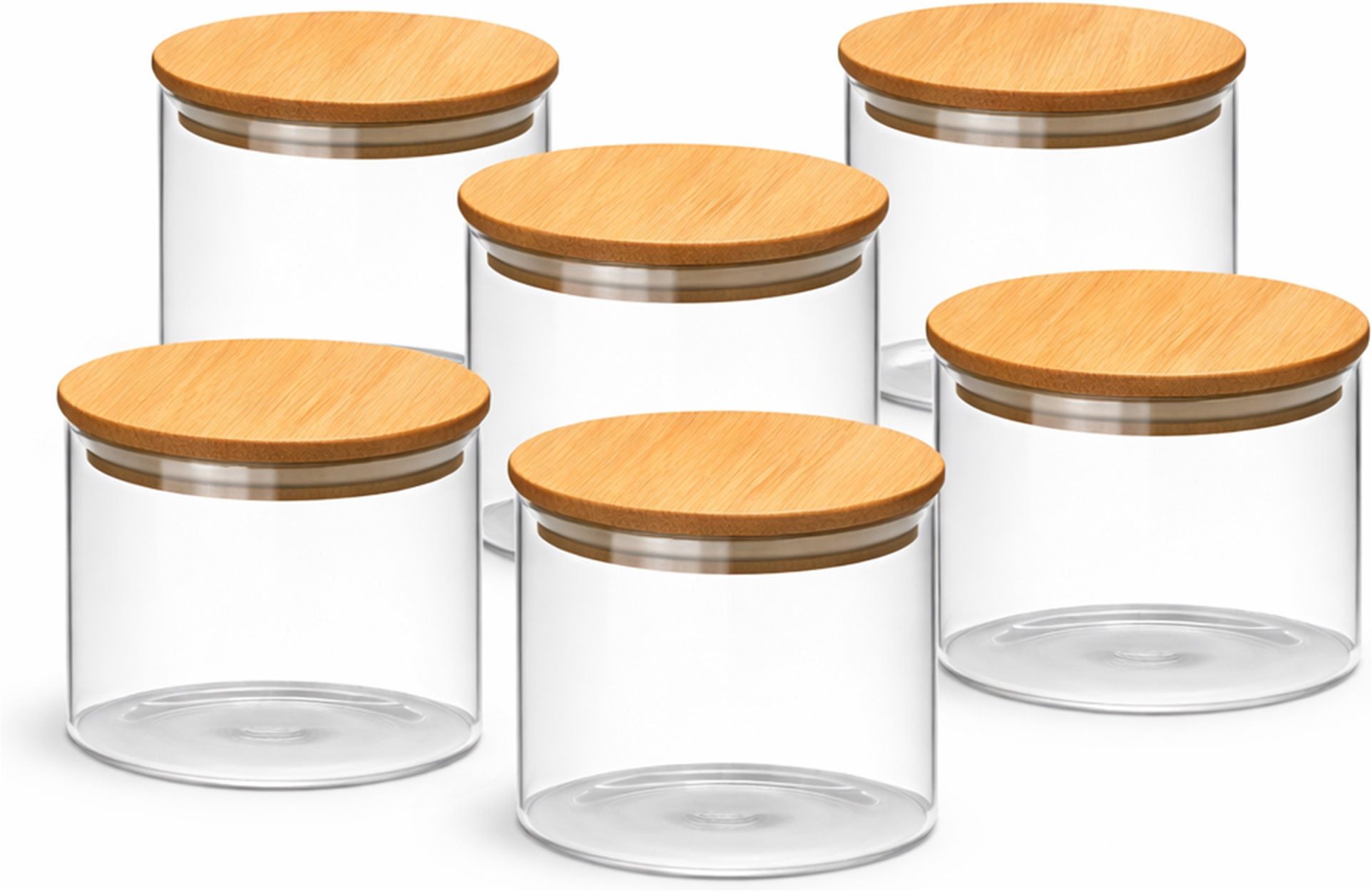 van Well Vorratsglas Vorratsdose Ella, 6 Stück, Bambus, Glas, (Set, 6-tlg), mit Bambusdeckel
