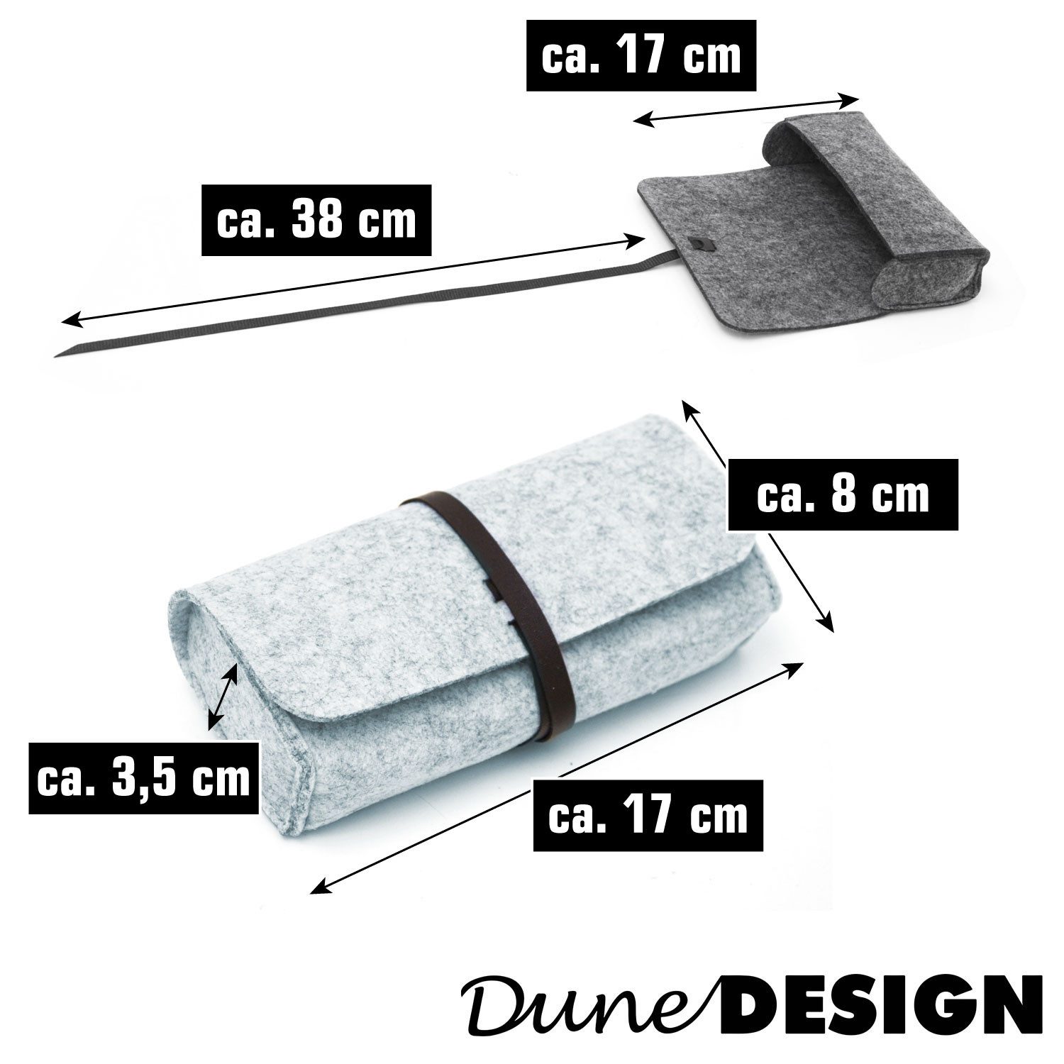 DuneDesign Brillenetui 3er Set Filz Brillentasche Weich mit Lederband - Reiseetui für Brillen, 17 x 3,5 x 8 cm Brillenhülle für Sonnenbrillen - Damen & Herren Etui