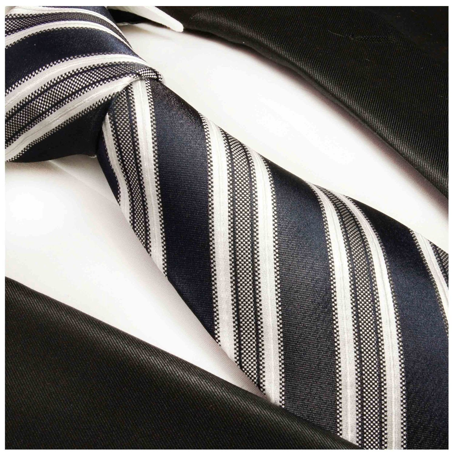 Paul Malone Designer 100% blau 437 (6cm), Seidenkrawatte Schlips Herren Krawatte modern Schmal gestreift Seide