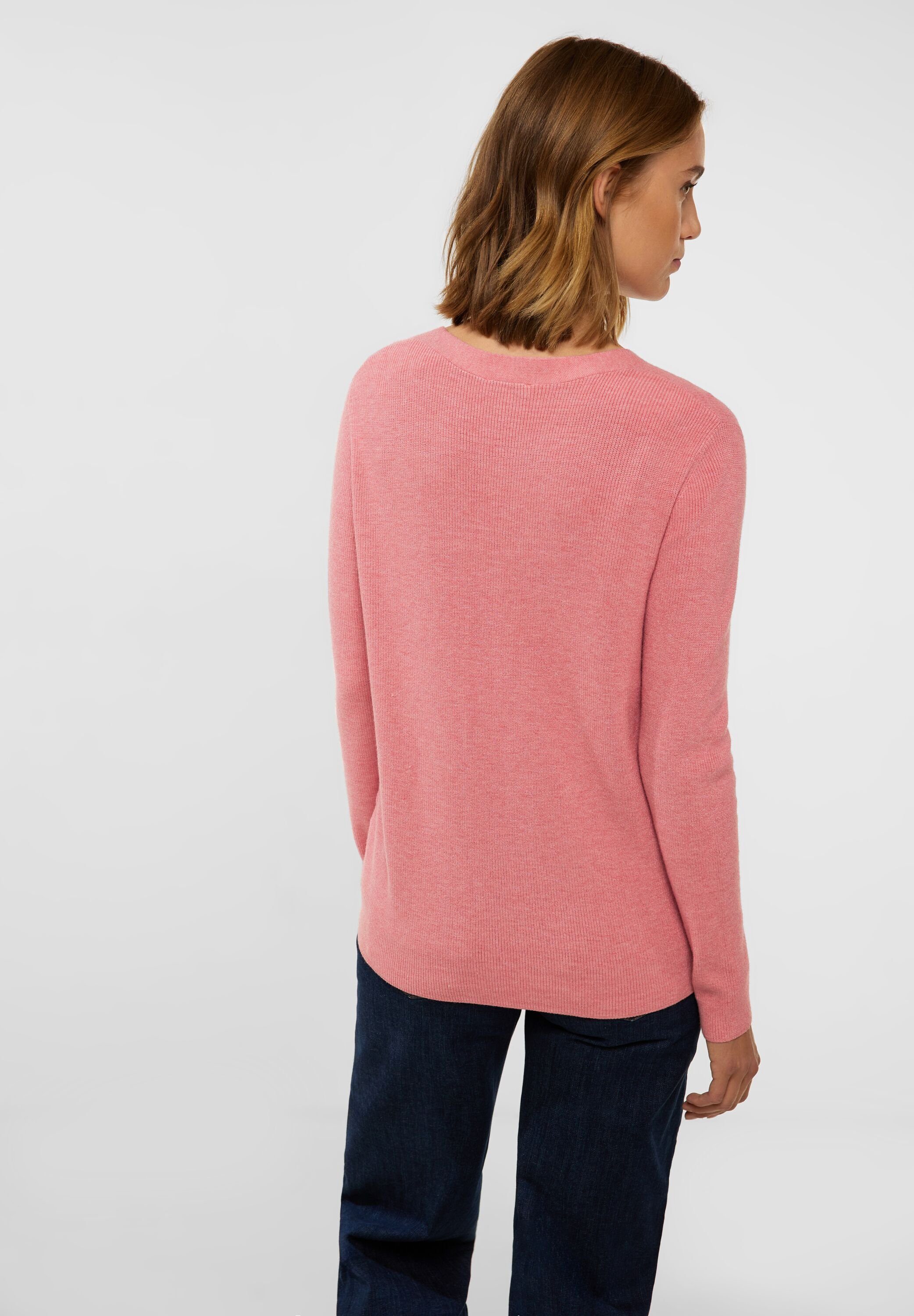 STREET ONE V-Ausschnitt-Pullover in rose Unifarbe melange legend