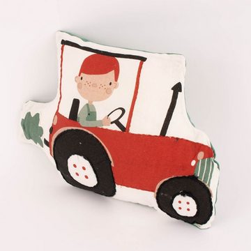 SCHÖNER LEBEN. Dekokissen Kinderkissen Traktor aus Baumwolle grün weiß rot schwarz 40x27cm