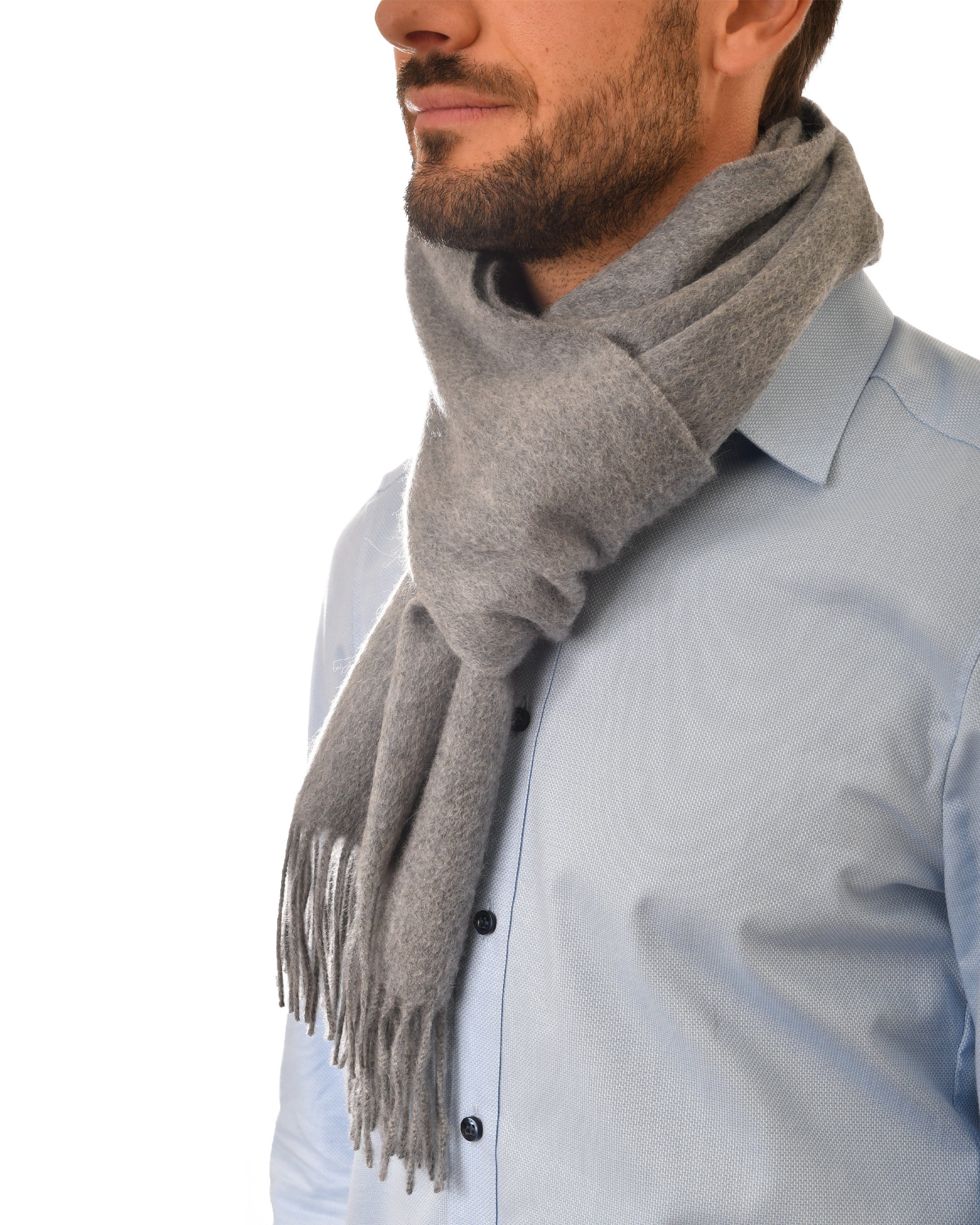 MayTree Kaschmirschal Unisex, 180 x 30cm, mit Fransen, einfarbig Hellgrau, (Stück, 1-St), 100% Kaschmir