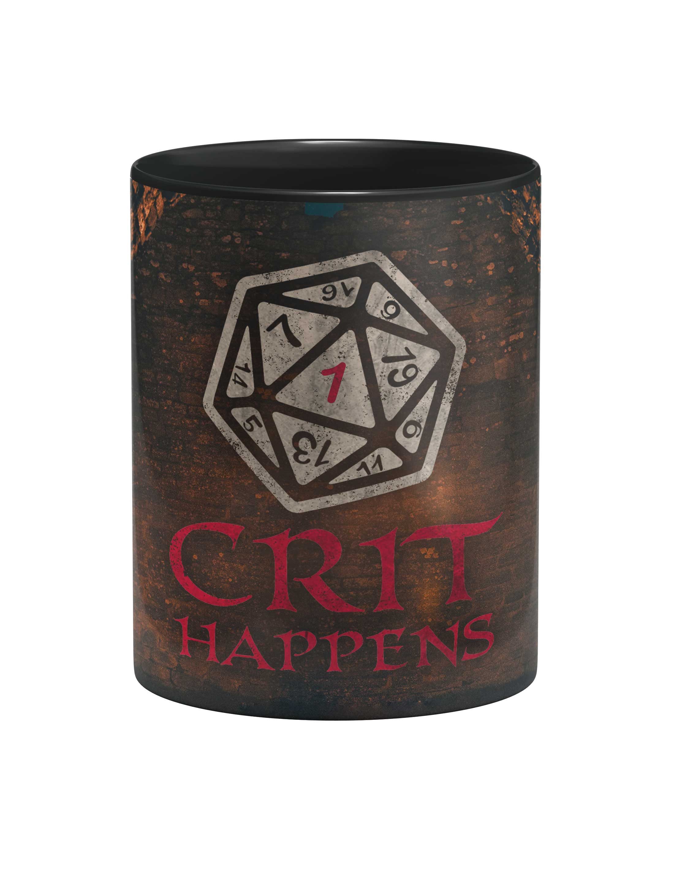 Urban Backwoods Tasse Crit Happens Kaffeetasse Dungeons RPG Roleplay Dragons Online 80s, 1-tlg., Keramik, Rollenspiel Nerd Gamer Würfel