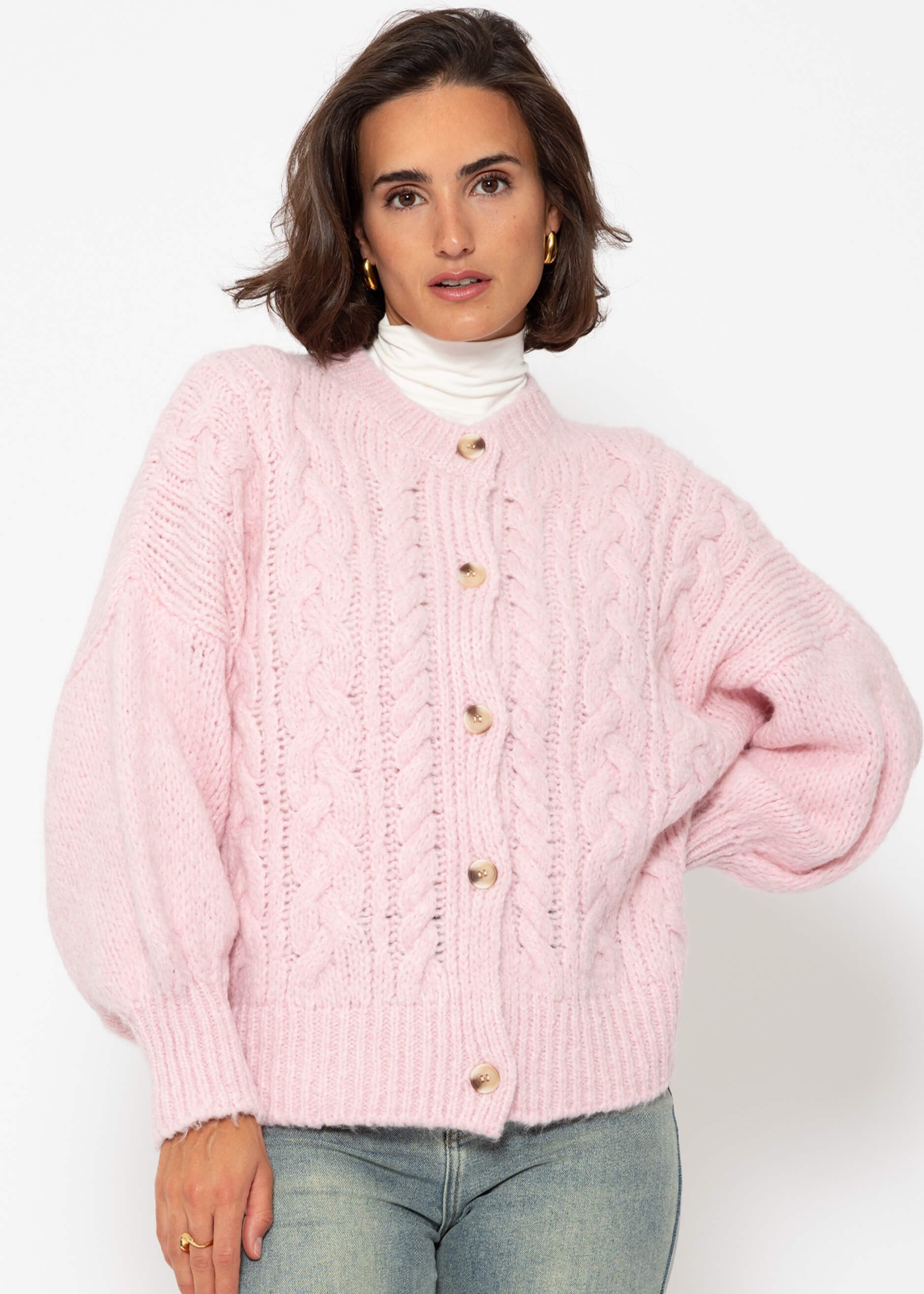 SASSYCLASSY Cardigan Oversize Strickjacke Damen mit Zopfmuster Elegant Läss günstig online kaufen