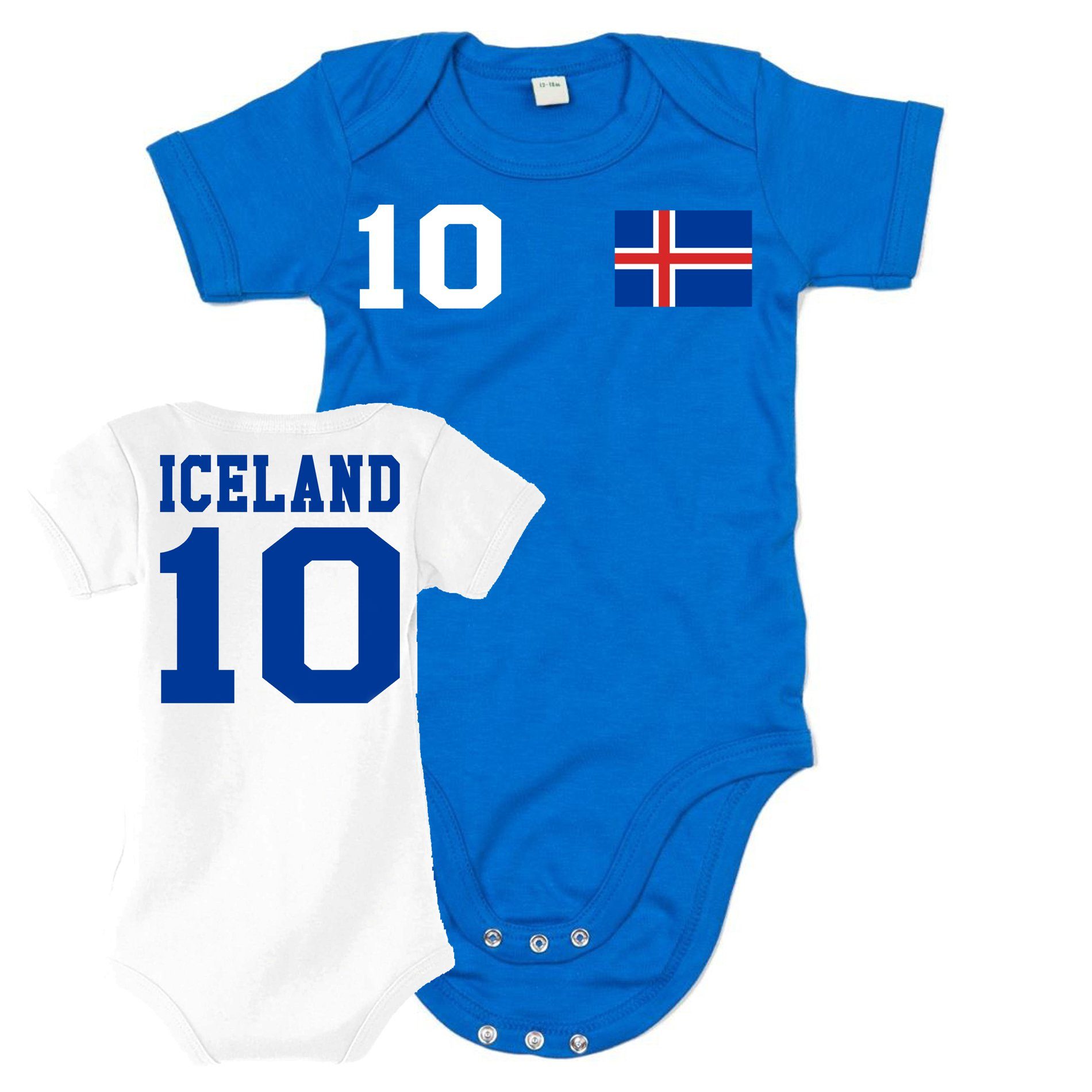 Blondie & Brownie Strampler Kinder Baby Island Iceland Sport Trikot Fußball Handball Meister WM EM Weiss/Blau