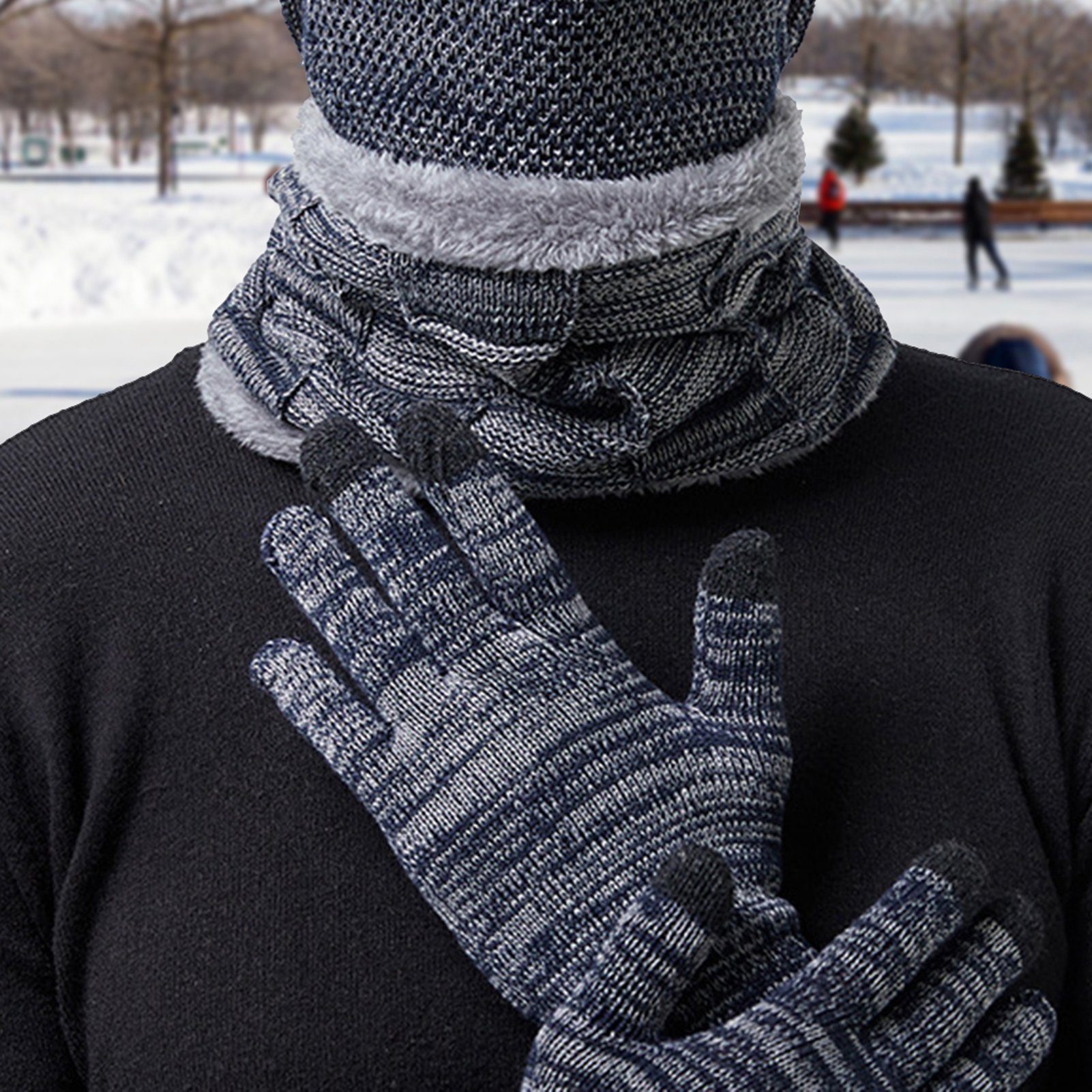 Winter Zubehör in Mütze Schal, Kit & Handschuhe Touchscreen Rutaqian in Schal Paar 4 Hut, Blau Warmes Beanie 1 Hut, Handschuhe Gesichtsabdeckung, 4 1 1 Schal,
