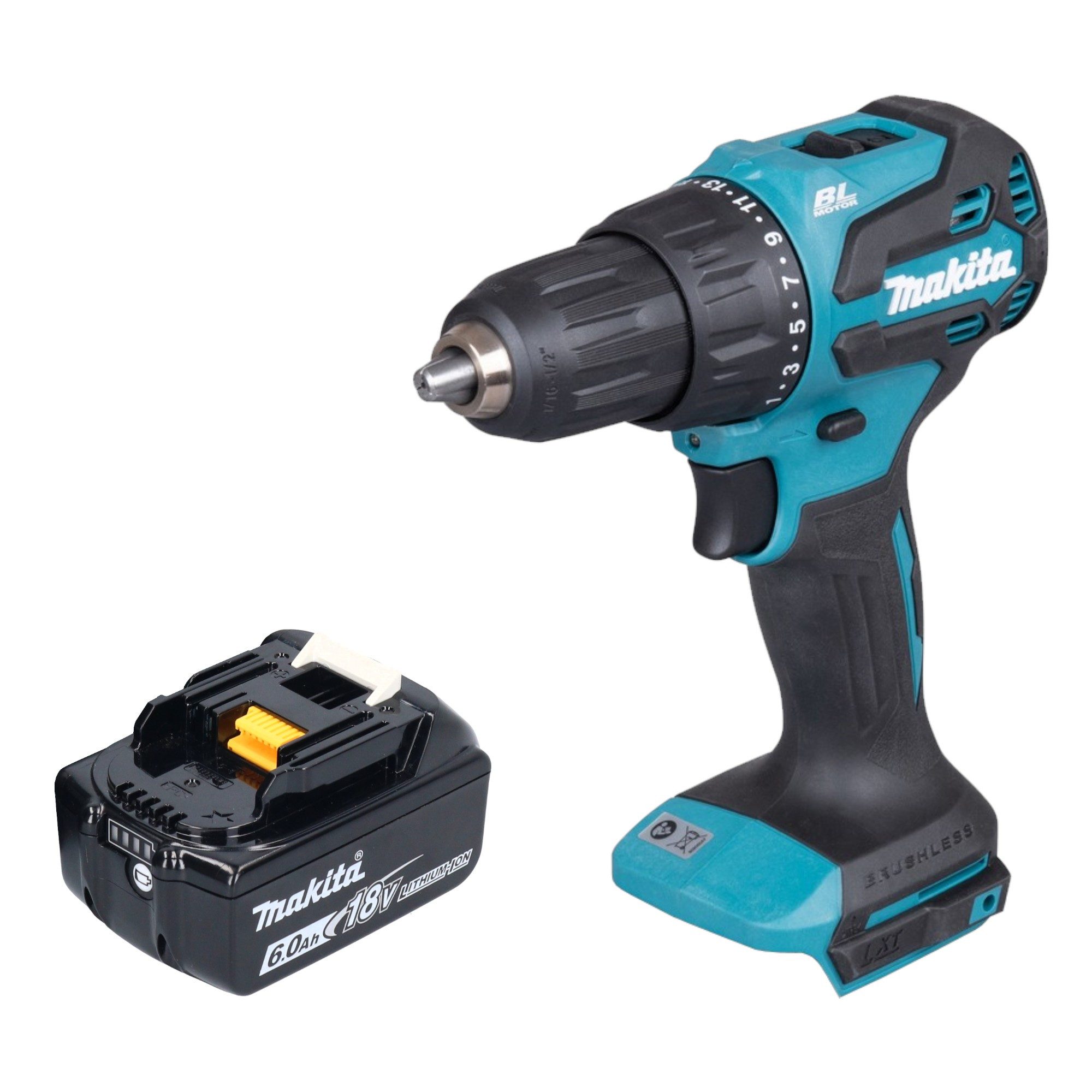 Makita Schlagbohrmaschine DHP 490 G1 18 V 65 Nm Brushless + 1x Akku 6,0 Ah - ohne Ladegerät