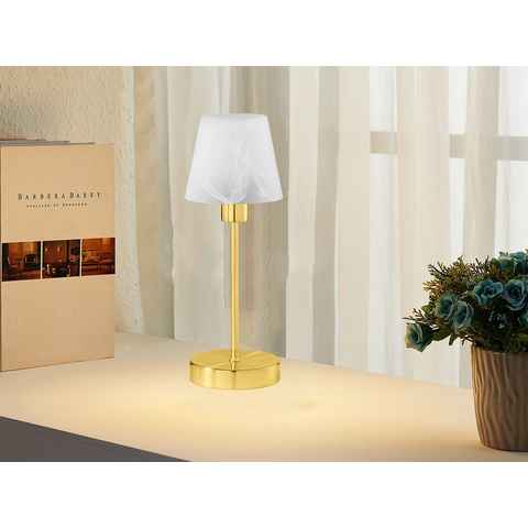 meineWunschleuchte LED Nachttischlampe, Dimmfunktion, LED wechselbar, Warmweiß, Klassiker Retro Lampe-nschirm Glas mit Touch-dimmer gold-en, Höhe 32cm