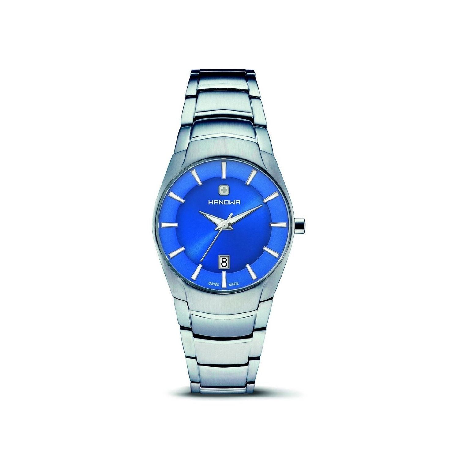 Hanowa Quarzuhr Damenuhr Armbanduhr Edelstahl Silber Blau 16-7021.04.003, Swiss Made, Fluoreszierende Zeiger und Indexe
