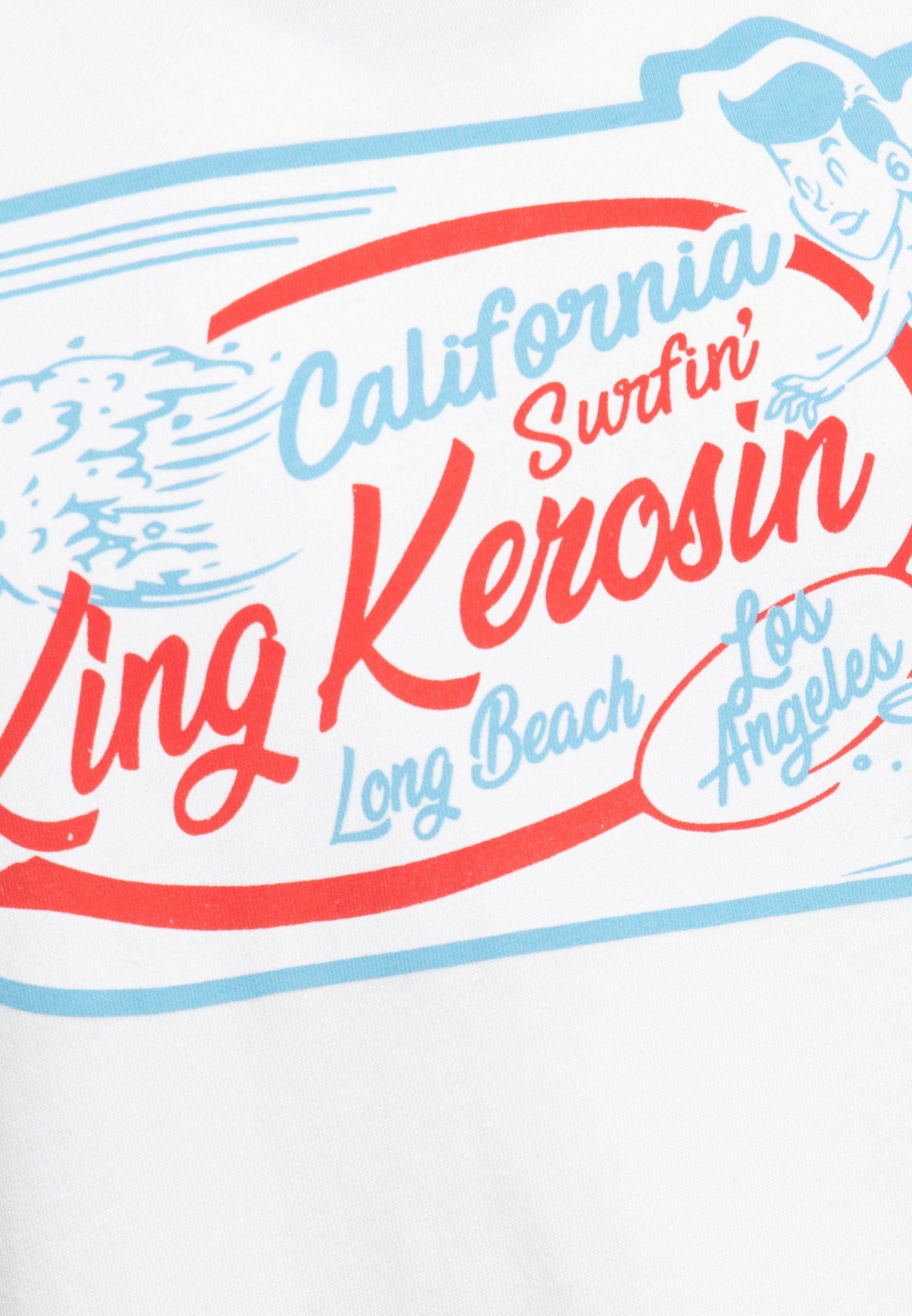Print-Shirt Surfer" Print mit weiß KingKerosin (1-tlg) Surfin im Style California "Vintage Front