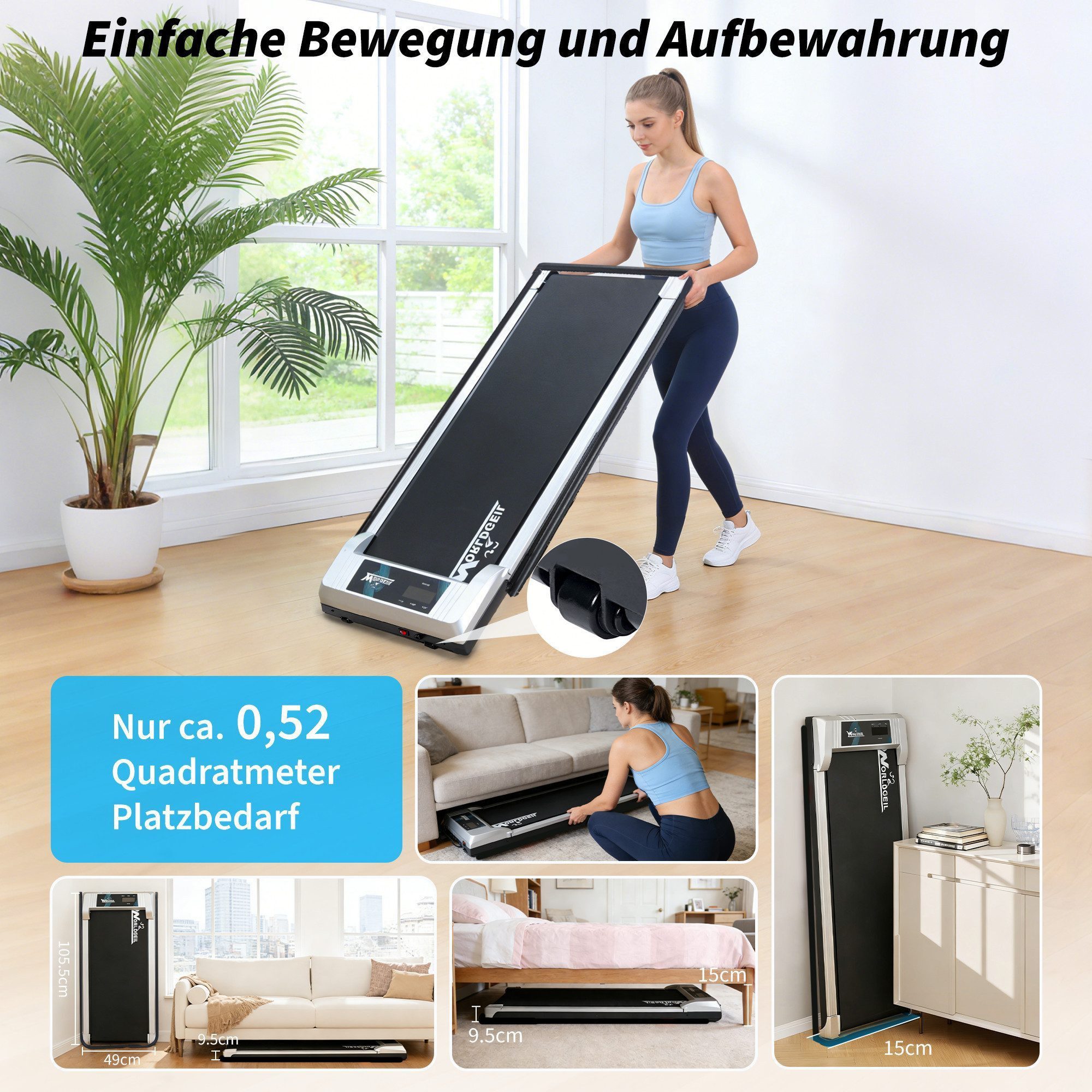 Nettlife Laufband klappbar Zuhause Leise Treadmill LED Anzeige Fembedienung Walking Pad (Mit Armlehnen), LED-Anzeige Geschwindigkeiten von 1–10 km/h 0,6 PS 447 W motor