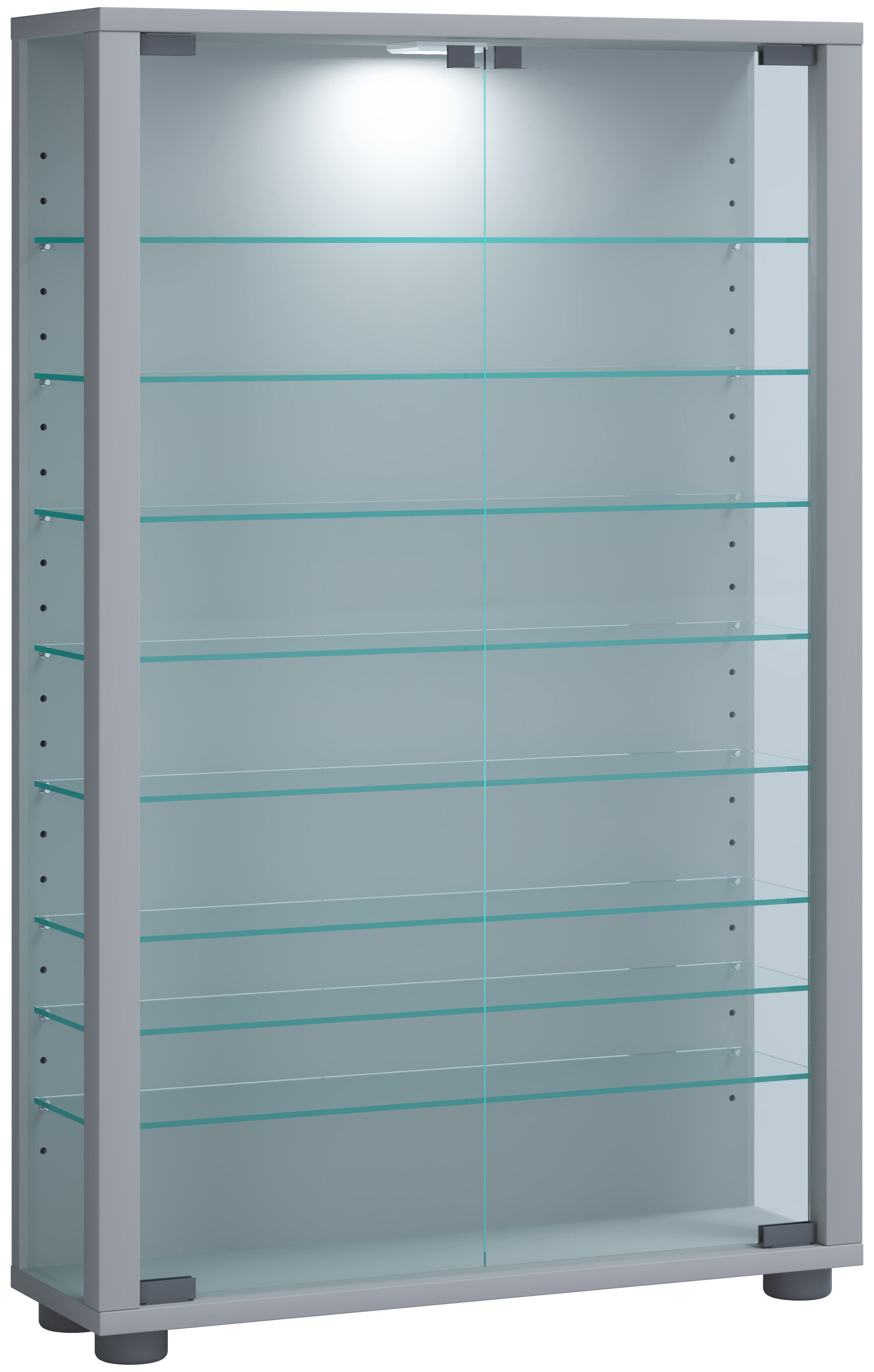 VCM Standvitrine Glasvitrine Lumo mit Glastüren und Glasböden, H. Glasvitrine stehend, Modern und platzsparend, Glasschrank