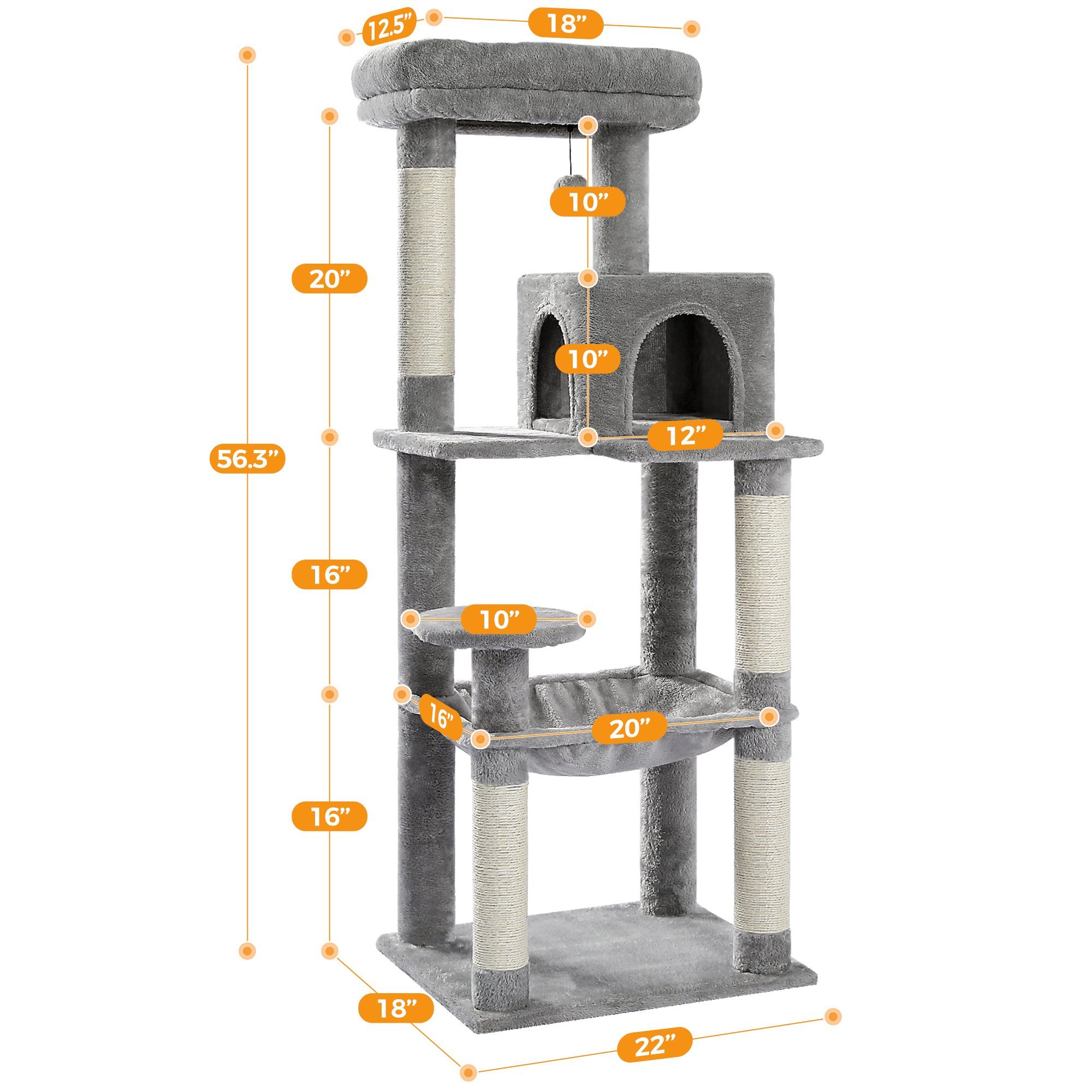 PAWZ Road Kratzbaum Kratzbaum 143cm Groß Katzenspielturm stabiles schönes Katzenhaus, Größe Höhle Hängematte