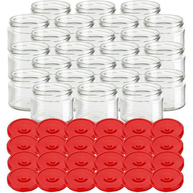 gouveo Einmachglas “Vorratsgläser 300 ml Salsa mit Schraub-Deckel TO 82”, (24-tlg., rot)