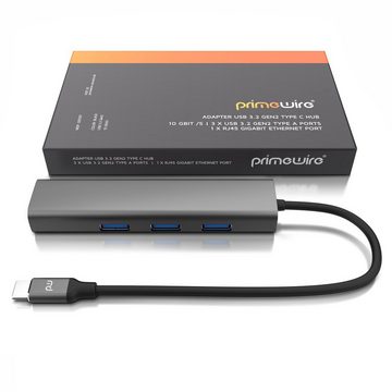 Primewire USB-Adapter, USB 3.2 Gen2 Typ C HUB mit RJ45 Ethernet, LAN Network Adapter