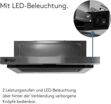 wiggo Flachschirmhaube WE-E632ER Unterbauhaube 60 cm - Edelstahl, Abluft oder Umluft Dunstabzug 300m³/h mit LED-Beleuchtung