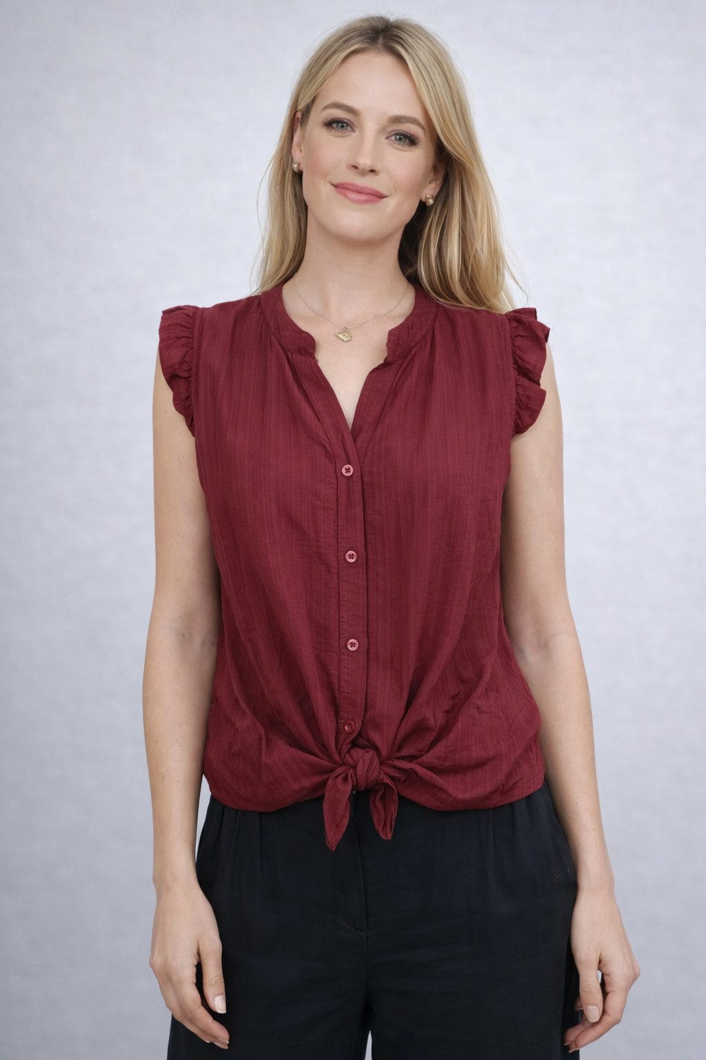 ITALY VIBES Rüschenbluse - Rüschentop Damen - elegantes Blusentop - Viskose - Weinrot ONE SIZE / passend für Größe S - L