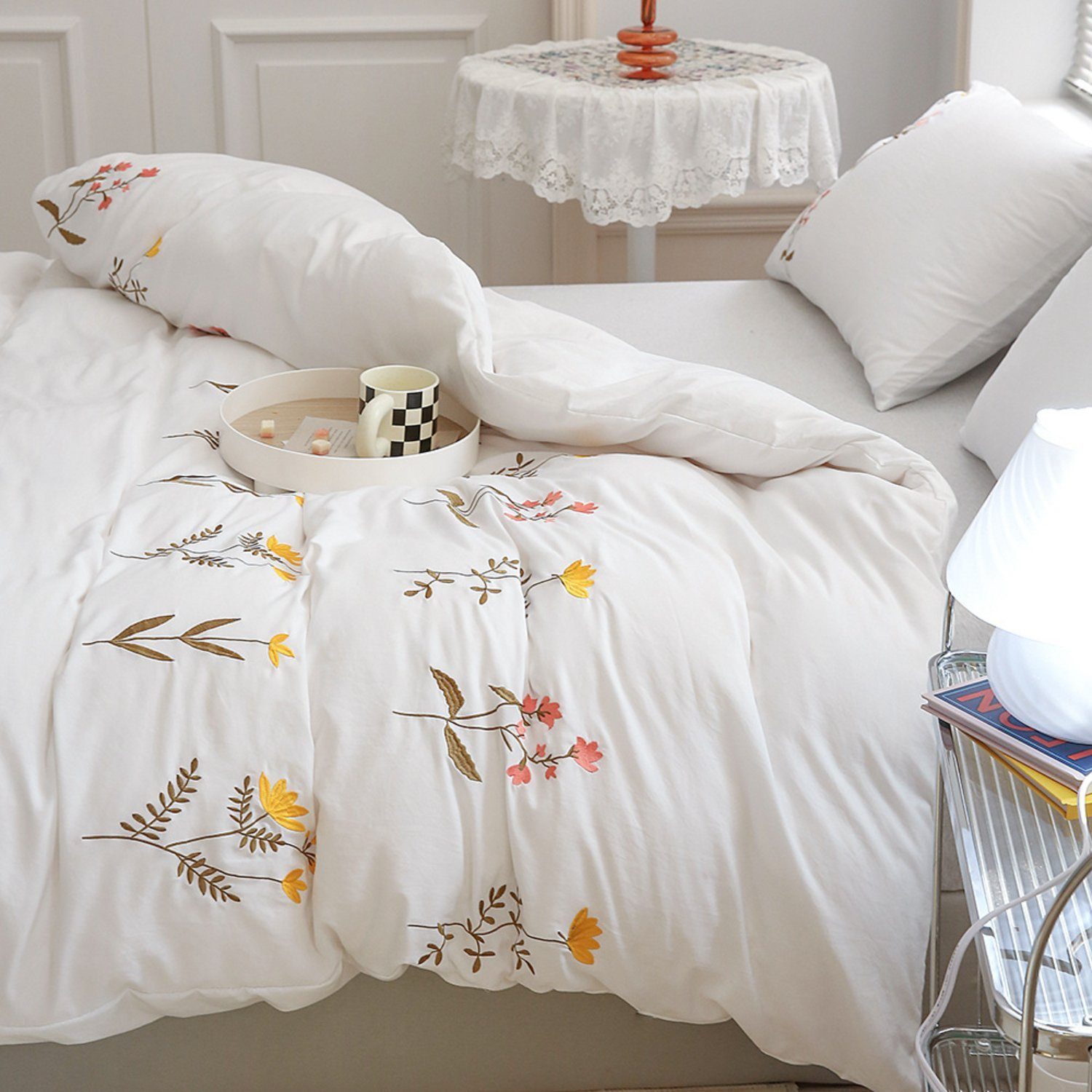 BYSURE Bettwäsche, Polyester, 3 teilig, gewaschene Baumwolle, Blumen, Stick günstig online kaufen